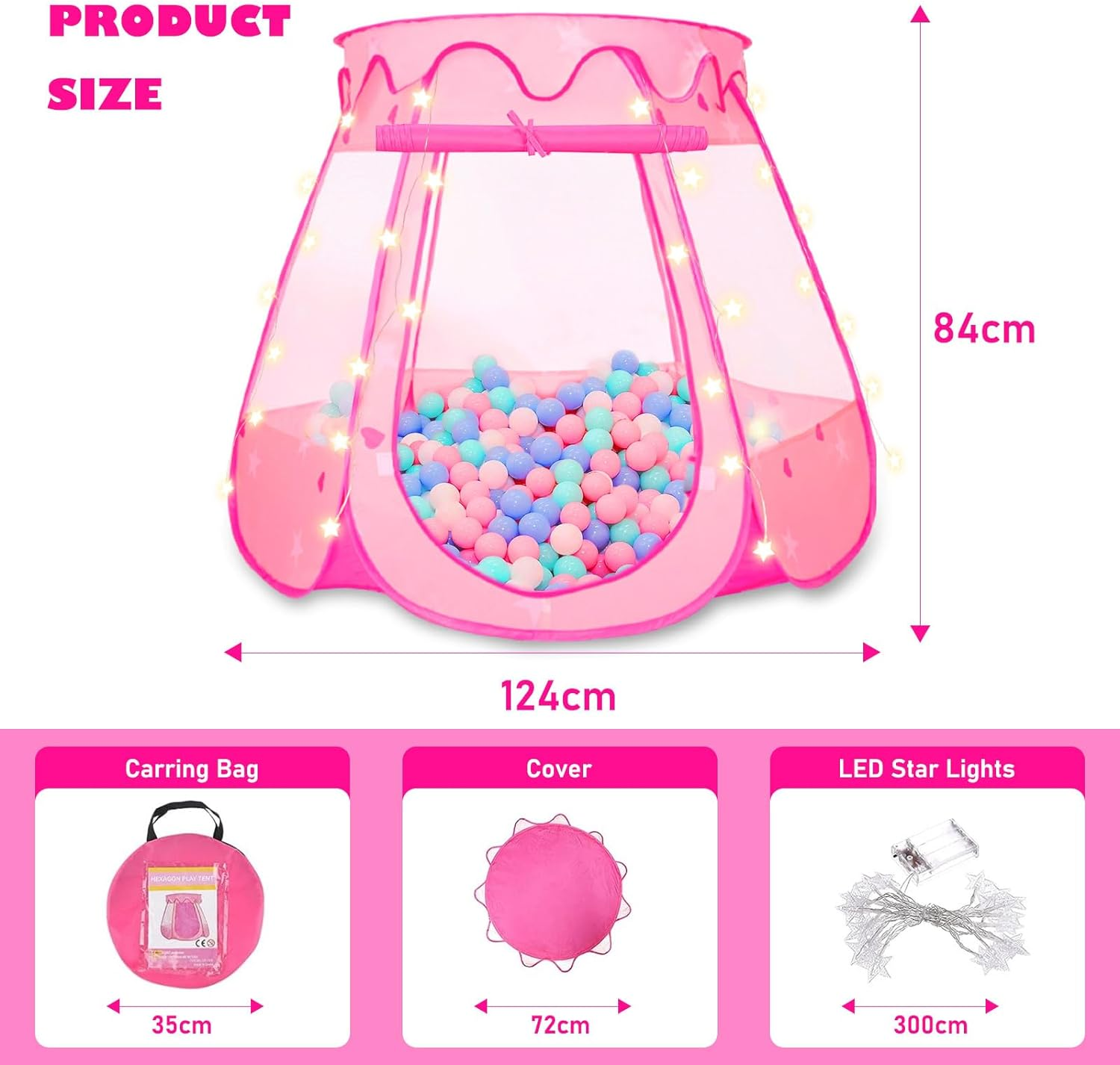 Ball Pit for Toddlers Girls Toys with 50 Balls, Toys for Girl Birthday Gift,Pop up Kids Tent for Indoor Outdoor with Carry Bag (50 Ball Pit Balls Included) image number 3