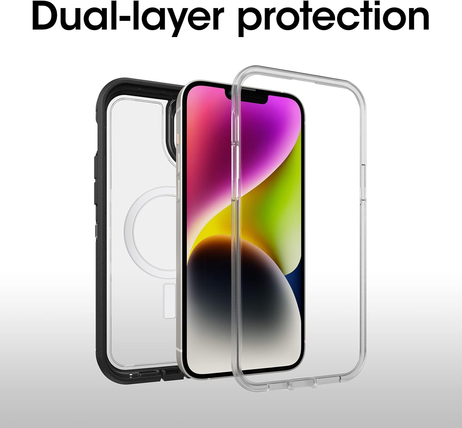 Otterbox Iphone 14 plus Defender Series XT Case - Black Crystal, Screenless, Rugged, Snaps to Magsafe, Lanyard Attachment