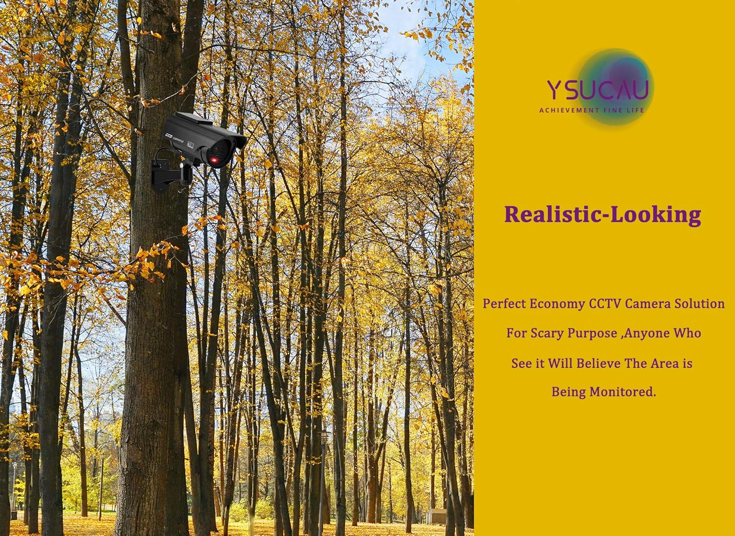 YSUCAU Solar Powered Bullet Dummy Fake Simulated Surveillance Security CCTV Dome Camera Indoor/Outdoor Use with Flashing Red LED Light & Warning Security Alert Sticker Decal, 2 Packs, Black image number 4