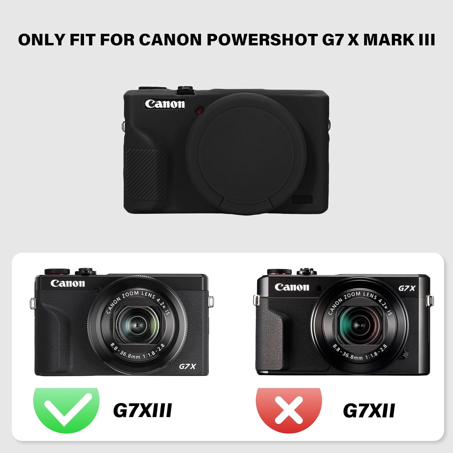 Case for Canon Powershot G7X Mark III Digital Camera, Soft Silicone G7X Mark III Camera Case Accessories, Protective Cover Case for G7XIII G7X3 with Detachable Lens Cover - Black image number 5