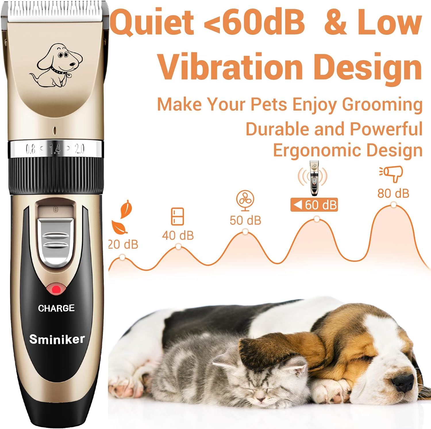Sminiker Professional Rechargeable Cordless Dogs and Cats Grooming Clippers - Professional Pet Hair Clippers with Comb Guides for Dogs Cats and Other House Animalspet Grooming Kit