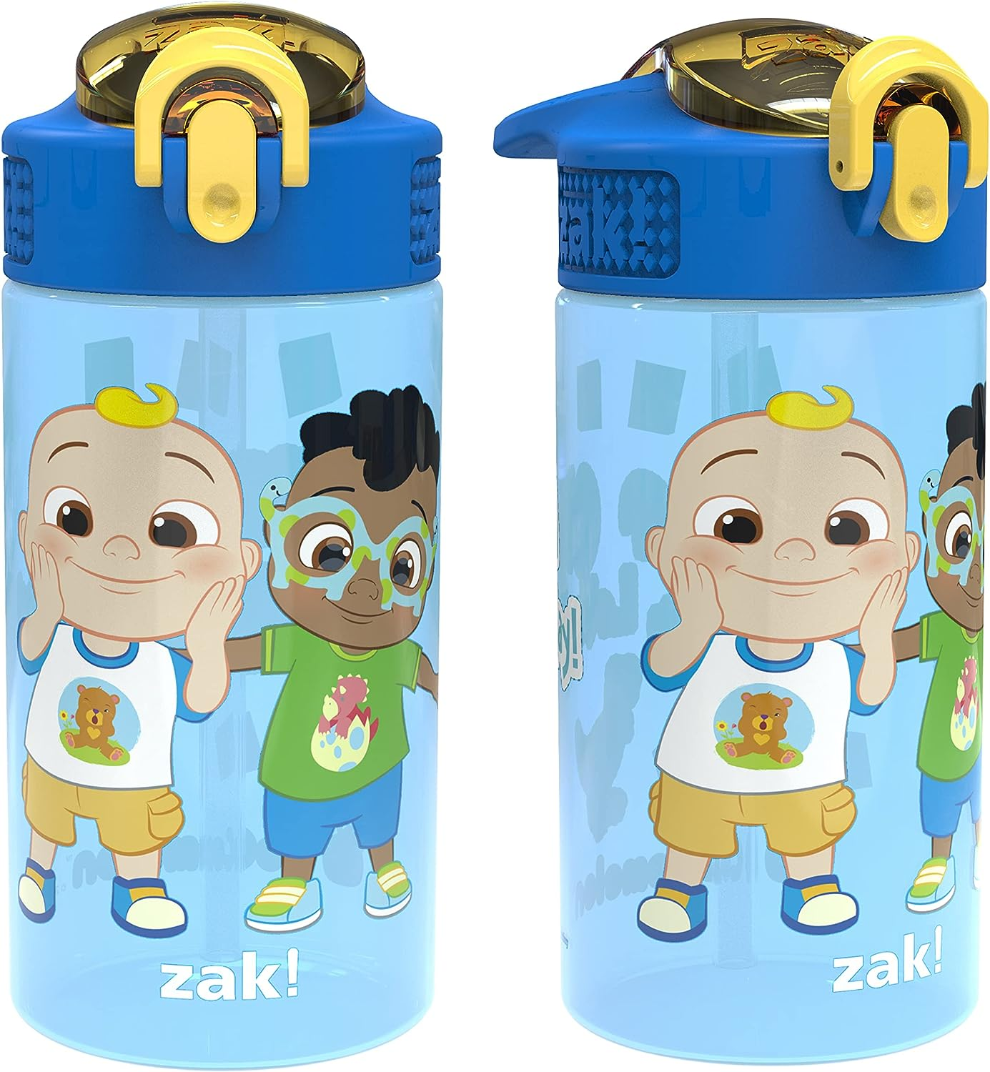 Zak Designs Cocomelon Kids Water Bottle with Spout Cover and Built-In Carrying Loop, Made of Durable Plastic, Leak-Proof Water Bottle Design for Travel (16 Oz, Pack of 2) image number 5