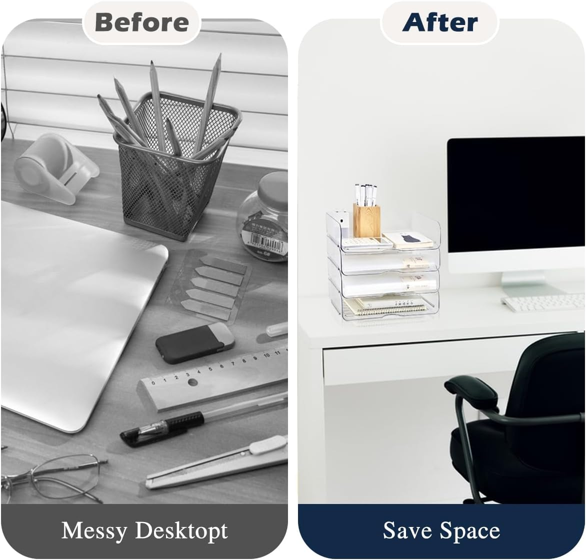 4 Pcs Paper Organizer Letter Tray for Desk, Stackable Clear File Organizer with Label and Sticker for Office, Acrylic Multipurpose A4 Size Paper Holder for Ipad Books Notes Magazine Receipts image number 1