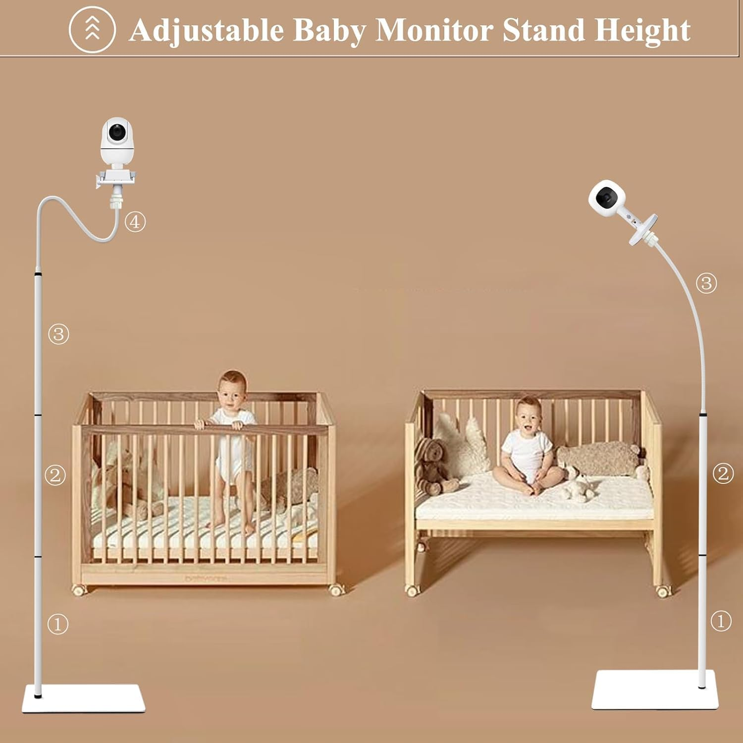 FORUBR Baby Monitor Floor Stand Holder Mount Compatible with Infant Optics DXR-8 Pro,Nanit Pro & Flex Stand,Hellobaby,Momcozy,Eufy,Motorola,Vava,Owlet, Universal Baby Camera Stand Mount (White) - White image number 5