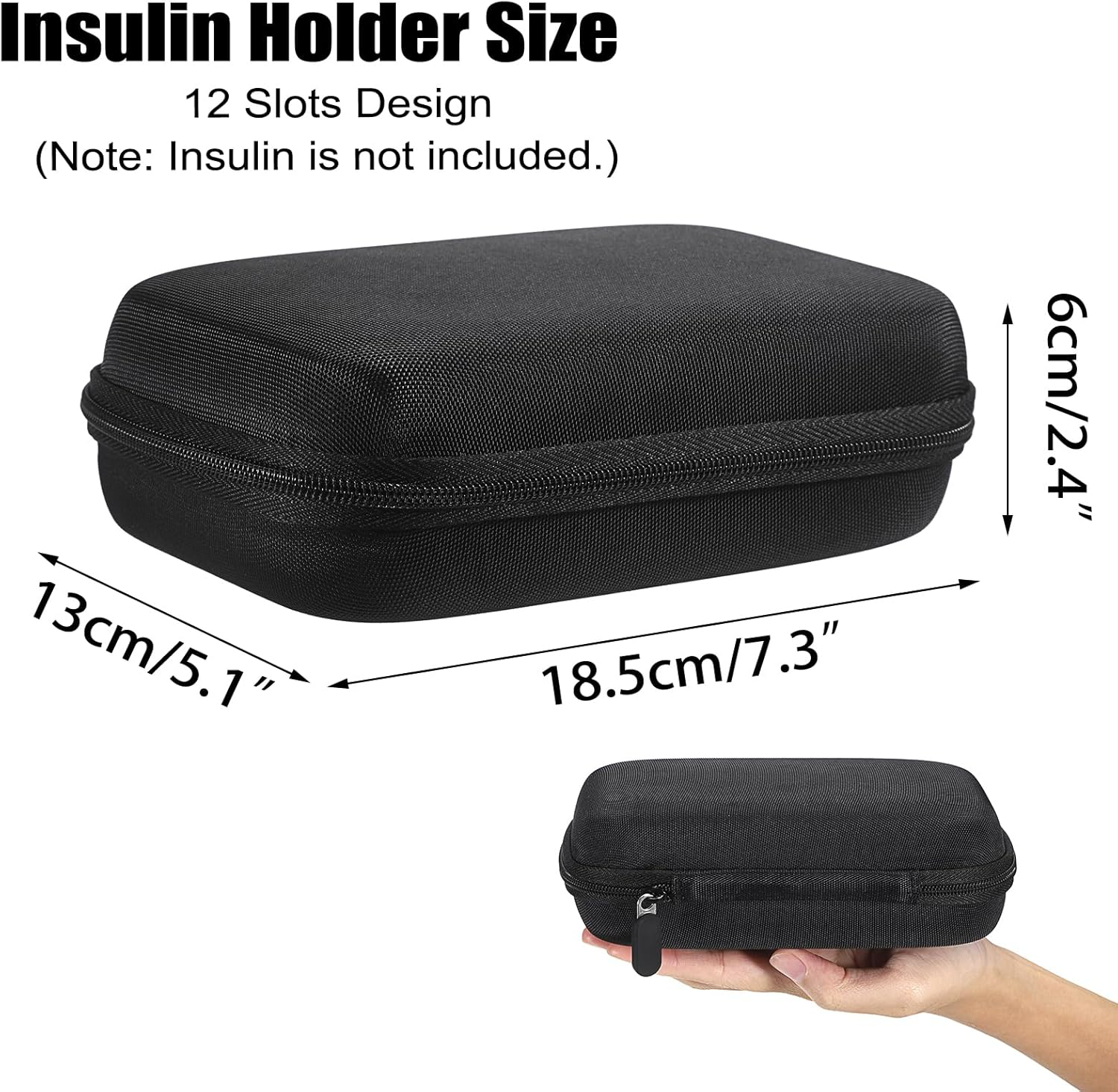 ELLDOO Insulin Fridge Holder Storage Case, 12 Slots Insulin Vial Organizer Bag Fitting Standard 10Ml U-100 Vials, Black Travel Case Bottle Organizer Reliable Vial Protector（Only Case） image number 2