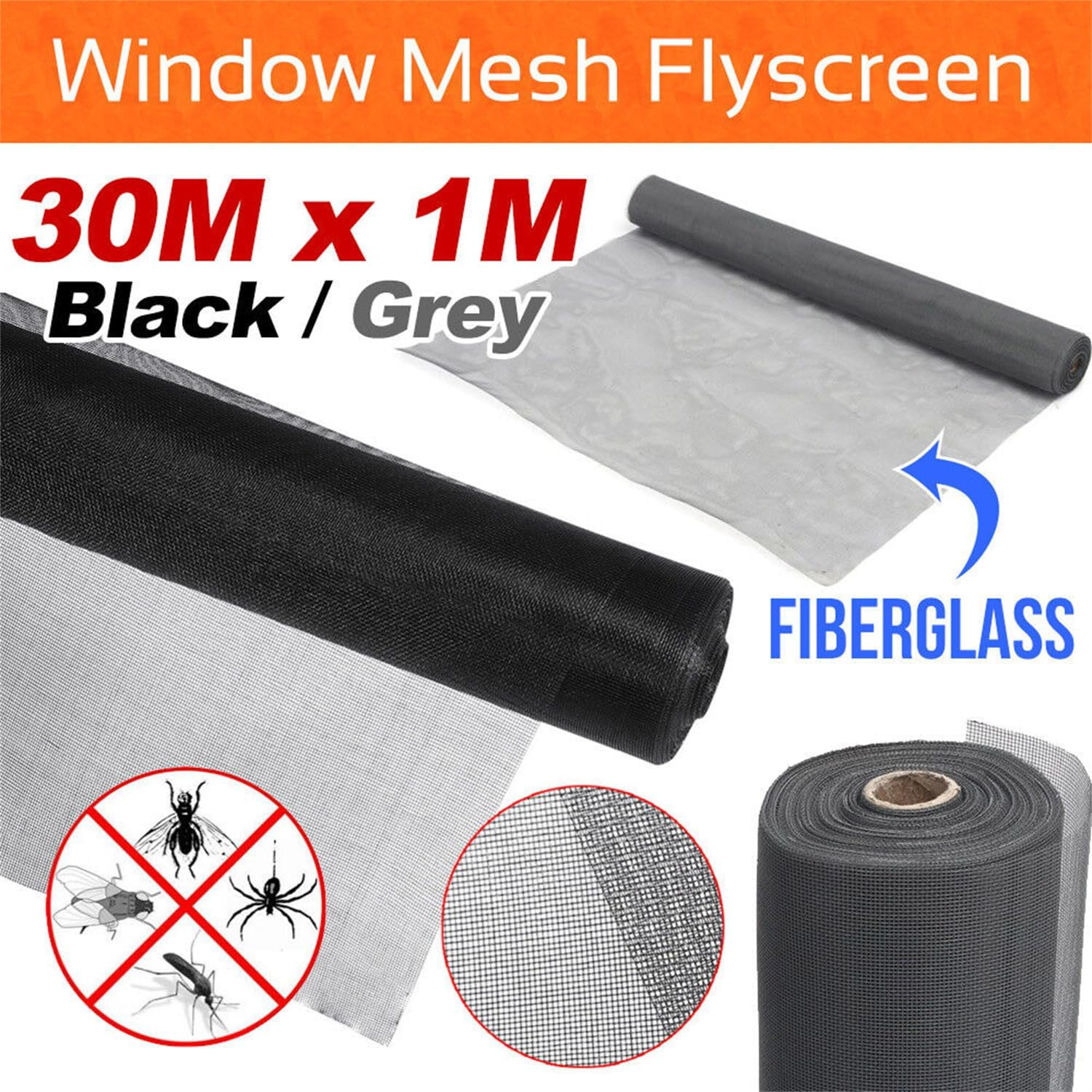 Leona Co Replacement Window Screens, 30X1M Durable Window Screen Mesh for Patio Porch Door Windows, DIY Adjustable Fiberglass Screen Repair Kit Sliding Net Roll Pet (Black) image number 3