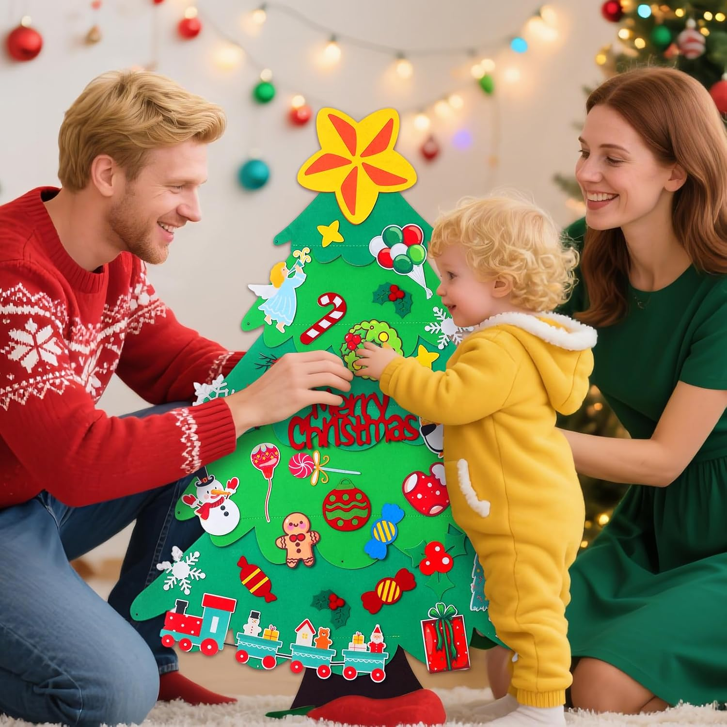 Felt Christmas Tree for Kids - 3.6 FT Wall Felt Christmas Tree with Lights & 35 Pcs Ornaments, DIY Xmas Gifts for Toddlers image number 6
