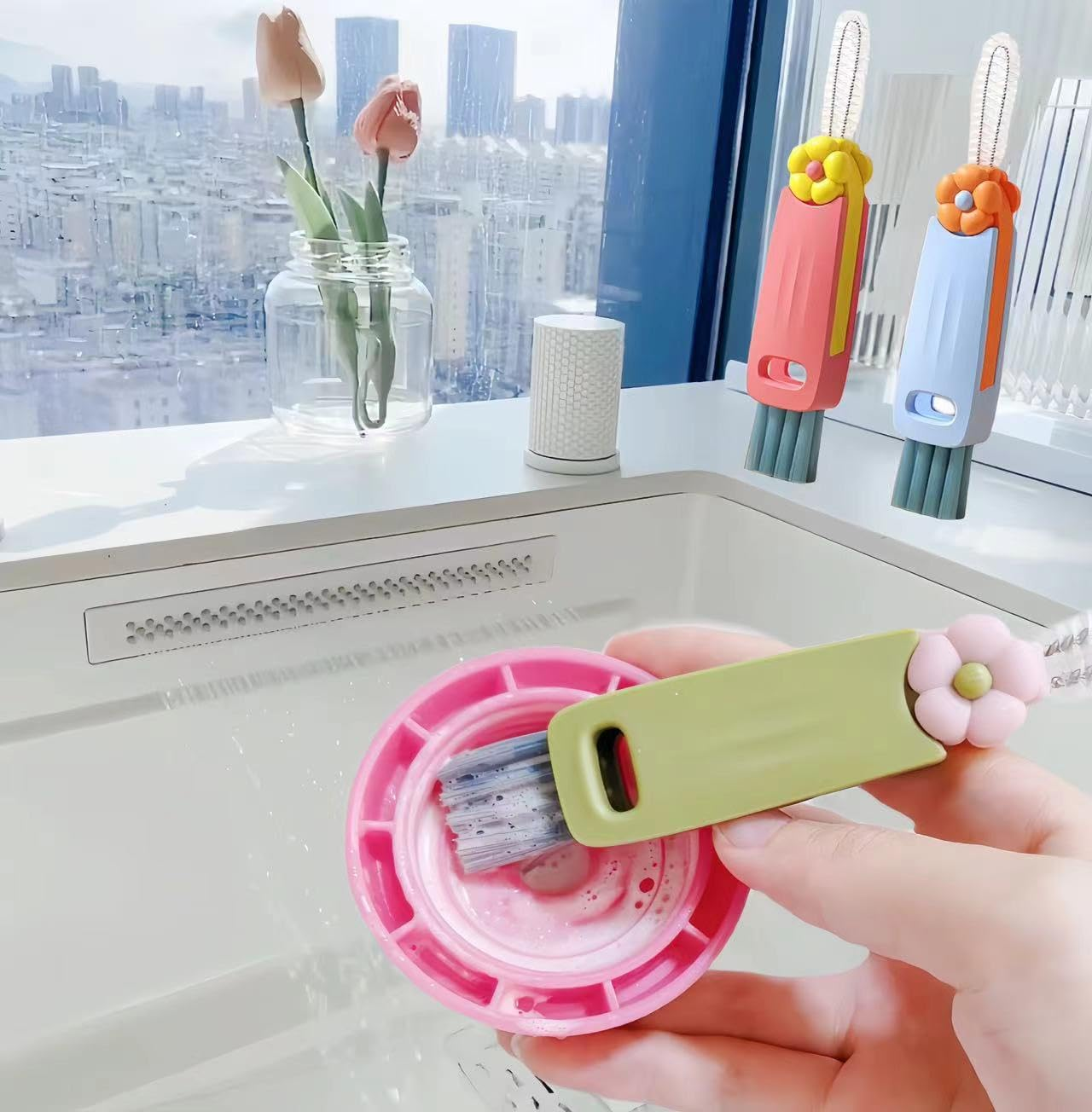 3 in 1 Cup Lid Cleaning Brush, Multifunctional Bottle Cleaning Brush, 2024 New Water Bottle Cleaner Brush, Portable Cup Lid Gap Cleaner, Home Kitchen Crevice Brush Tools (3 PCS) image number 3