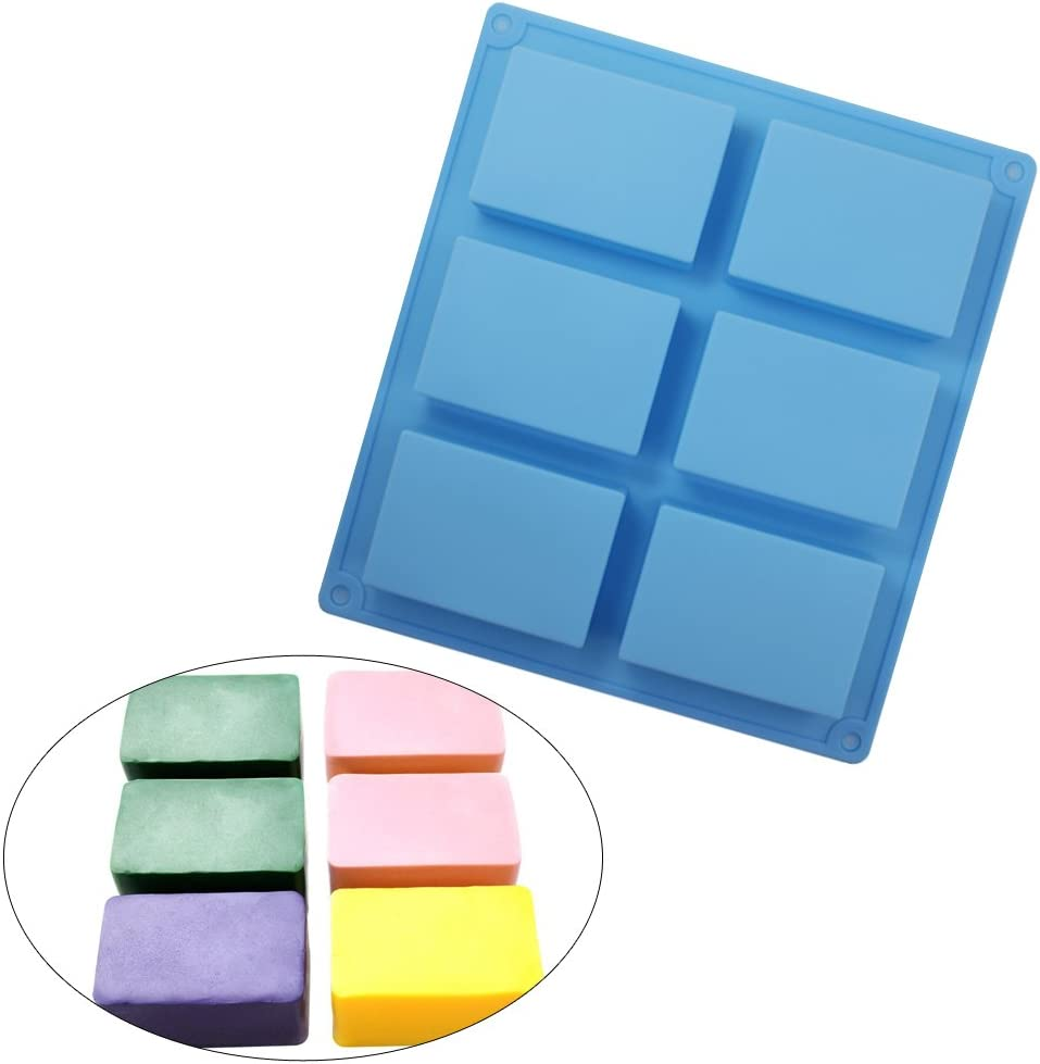 3 Pieces Rectangle Silicone Soap Molds, SENHAI 6-Cavity Cake Loaf Bread Baking Pans, Chocolate Cheesecake Cornbread Handmade Trays - Pink, Blue, Purple