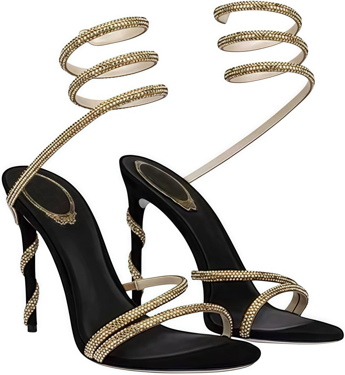 Womens Stiletto High Heel Sandals Tie up Open Toe Slingback Spiral Wrap around Summer Shoes with Rhinestone for Prom Party image number 4