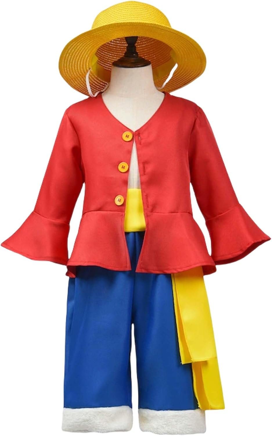 Luffy Costume Halloween Anime Costumes for Kids with Coat, Pants, Belt, Straw Hat for Boys image number 4