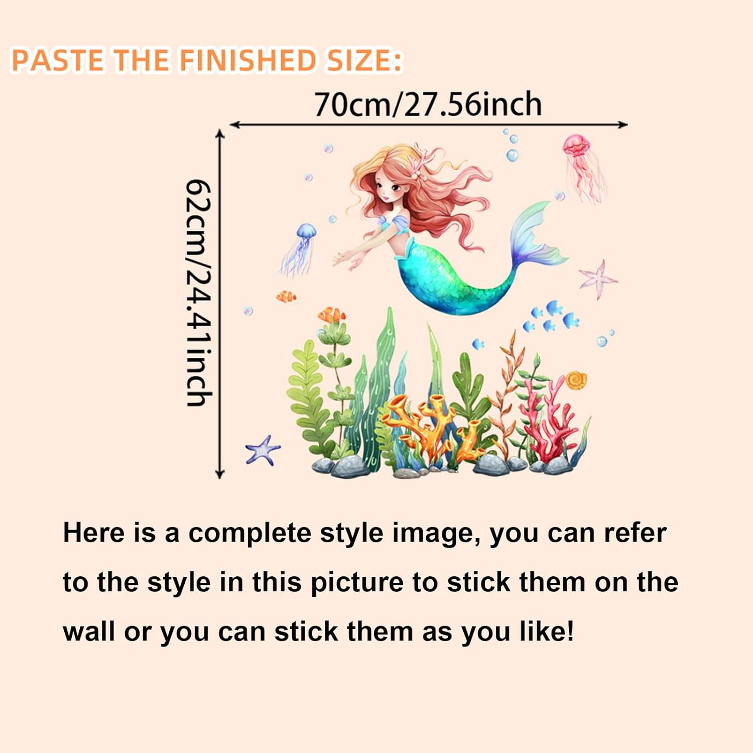 Mermaid Wall Decal Mermaid Fish Seaweed Bubble Wall Stickers under the Sea Marine Fish Seaweed Grass Wall Stickers - Bathroom Baby Kids Nursery Girls Bedroom Daycare Wall Decor