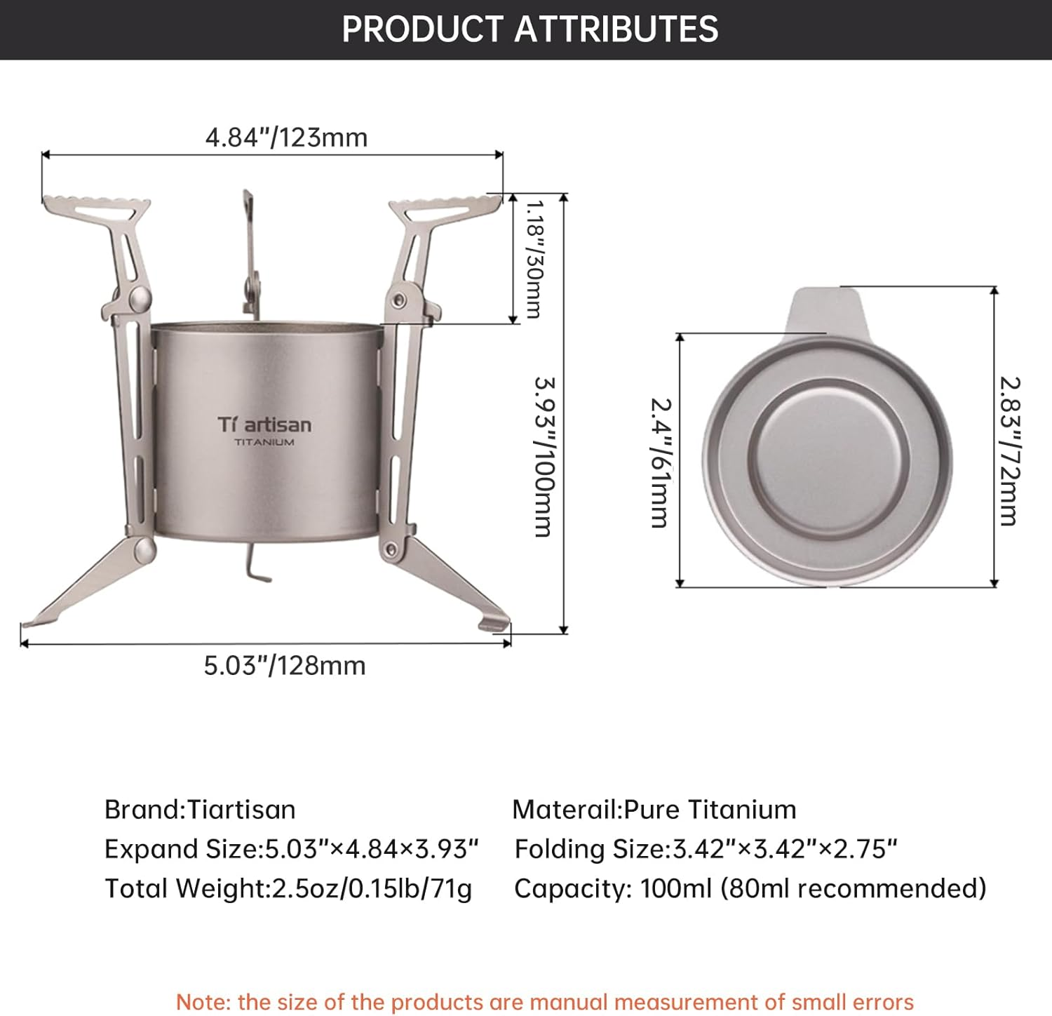 Ti Artisan Titanium Alcohol Stove with Foldable Stand Cover Storage Bag Portable Camping Backpacking Hiking Stove image number 6