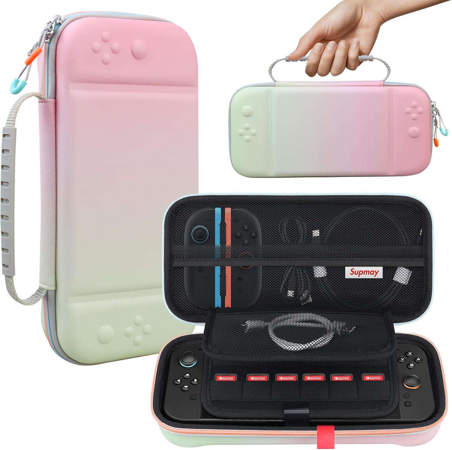 Supmay Carrying Case for Nintendo Switch 2(2025), Protective Hard Shell Portable Travel Carry Case Pouch Holds with 24 Game Cartridges and Mesh Pocket for Switch 2 Accessories, Black