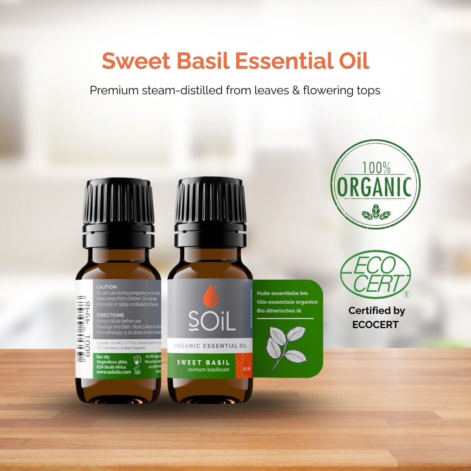 Soil Organic Basil Essential Oil, Essential Oil Diffuser, Versatile Applications, No Animal Testing, Parabens, Petro-Chemicals, Synthetic Colours, or Synthetic Fragrances, ECOCERT Certified, 10Ml image number 2