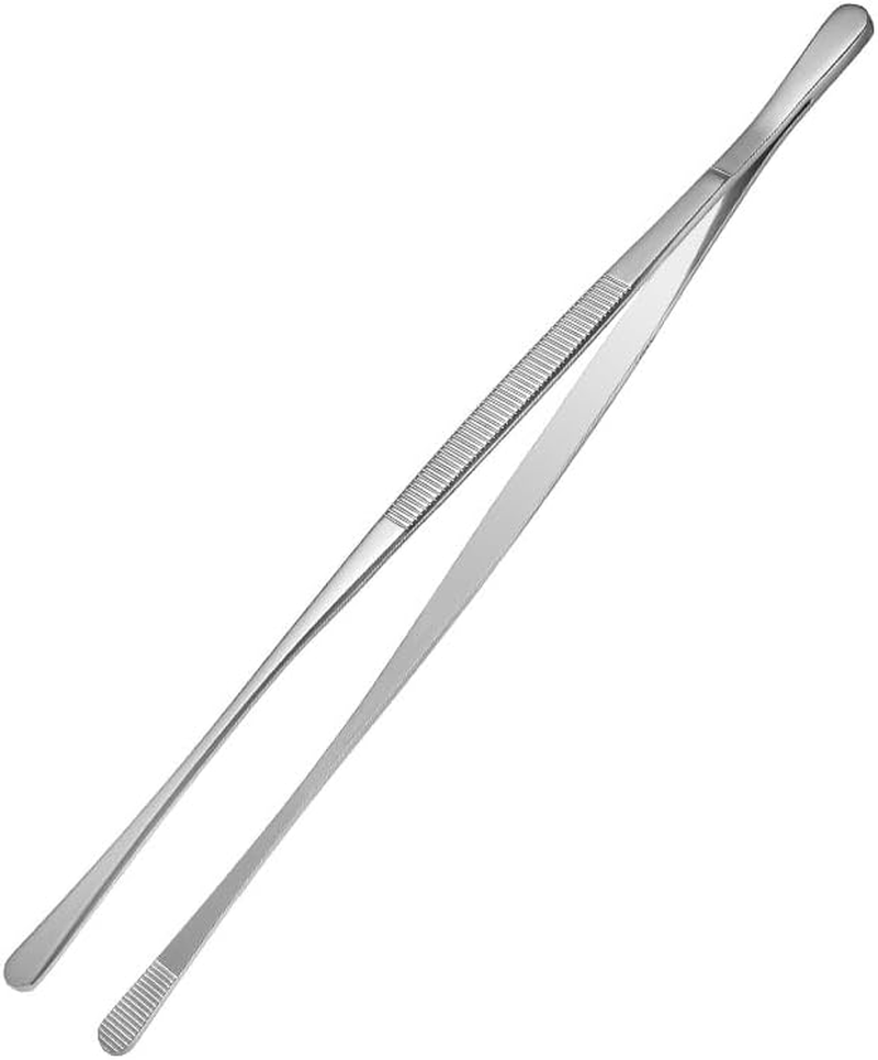 Long Grill Tongs, Heavy Duty Stainless Steel Tweezer Tongs for Cooking, Grilling, Barbecue/Bbq, Buffet and Turning Food (Silvery, 30CM) image number 2