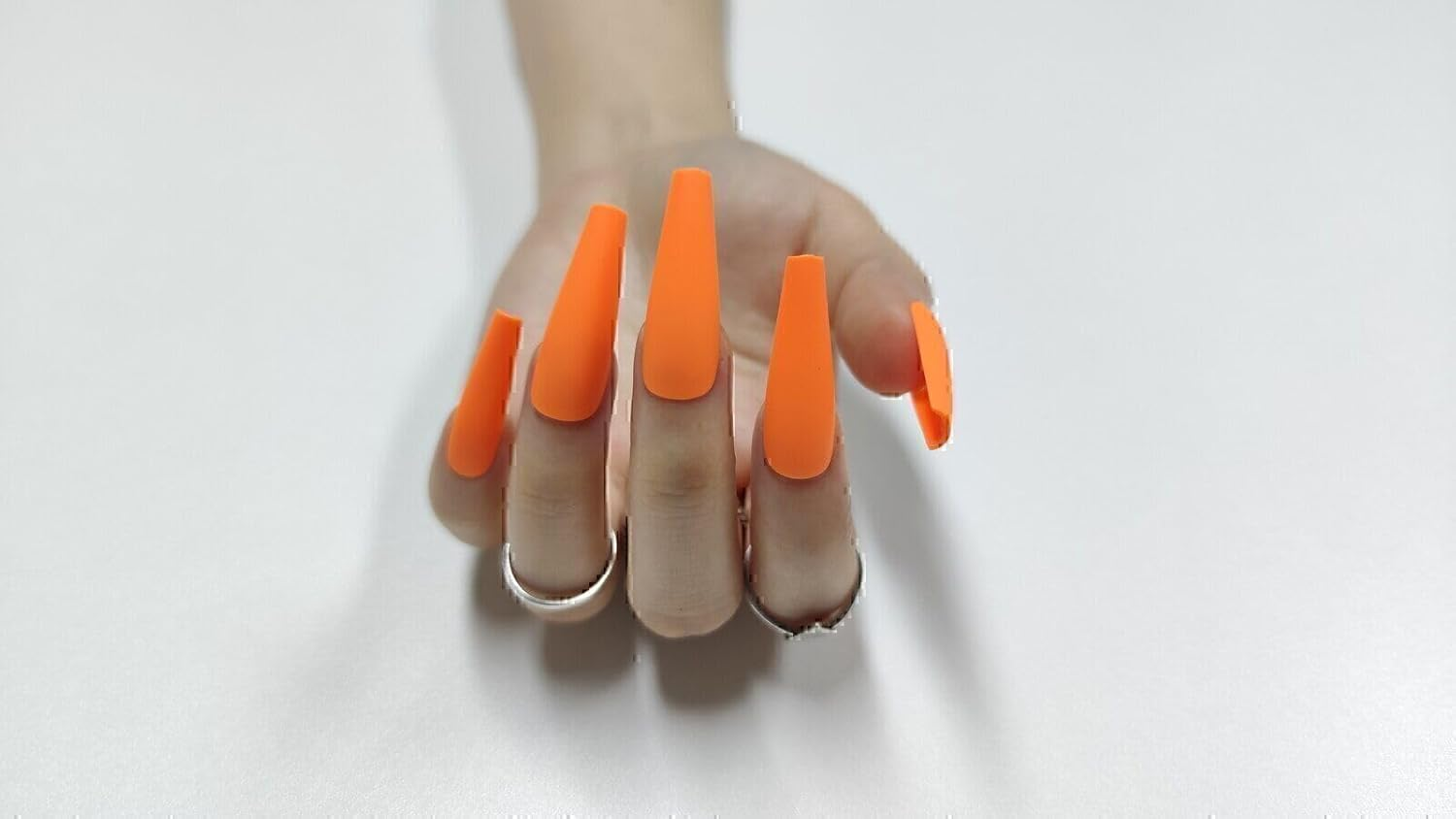 Press on Nails Fake Long Coffin Nail Tips Orange Matte 20 Pcs image number 2