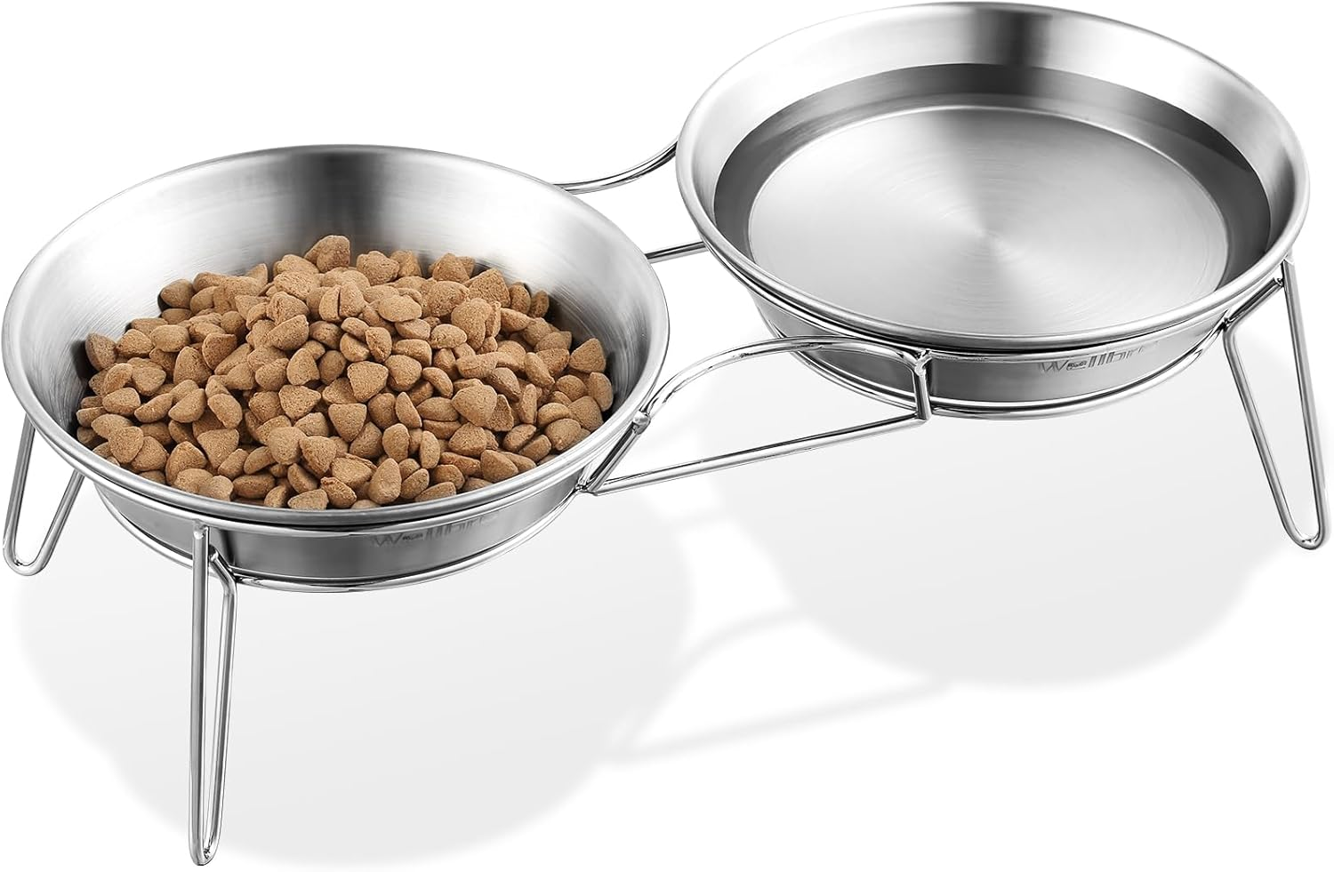 Wellbro Elevated Cat Bowls, 5.9 Inch Wide Stainless Steel Cat Food Bowls with Metal Stand Whisker Stress-Free, Raised Food and Water Dish for Cats, Kitten, Puppies and Small Dogs-2 Pack