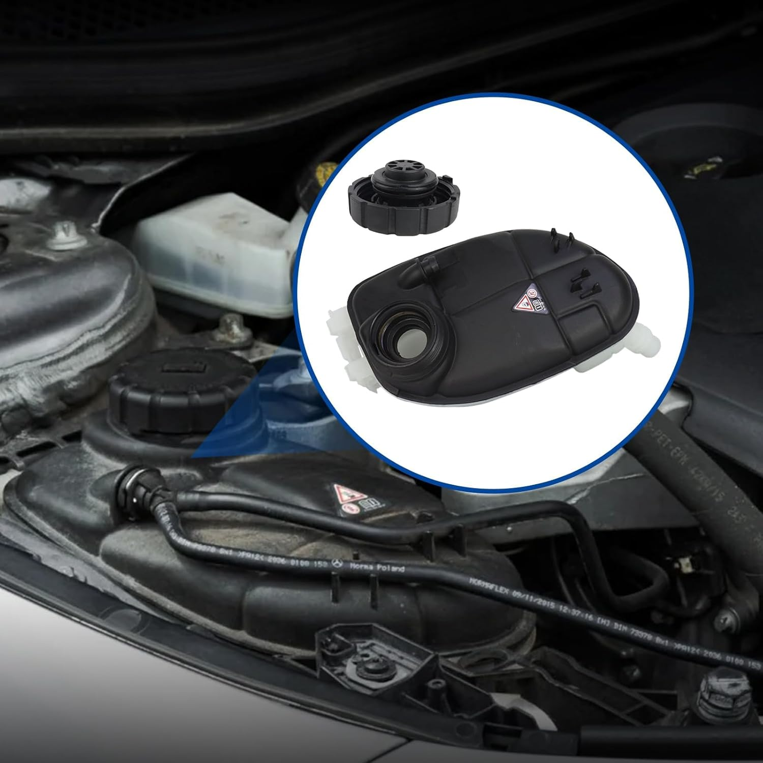 2465000049 Expansion Tank + Cap for Mercedes-Benz A, B, CLA Class W176, W246, C117, X156 A180, A200, A260, A45AMG, B180, B200, B260, AMGCLA45, CLA180, CLA200, CLA220, CLA260 Replat# 2105010615 image number 1