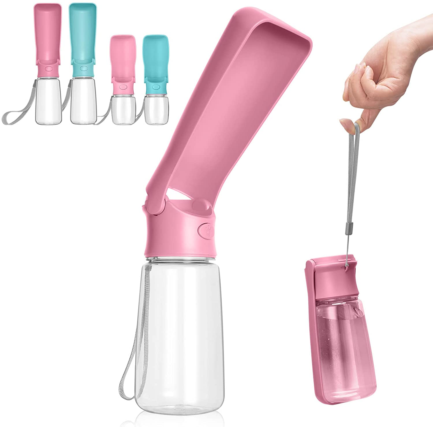 Foldable Dog Water Bottle - 550Ml Portable Dispenser, Leak Proof Travel Bottle for Pets, Outdoor Walking, Hiking - Food Grade Plastic（Pink） image number 5