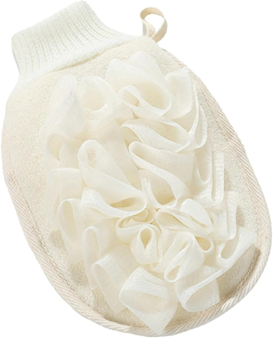 TIKODIDA Exfoliating Shower Mitt with Dual-Sided Flax Material for Gentle Body Scrubbing and Back Cleansing Soft Bath Glove for Deep Skin Renewal and Massage Suitable for Men and Women