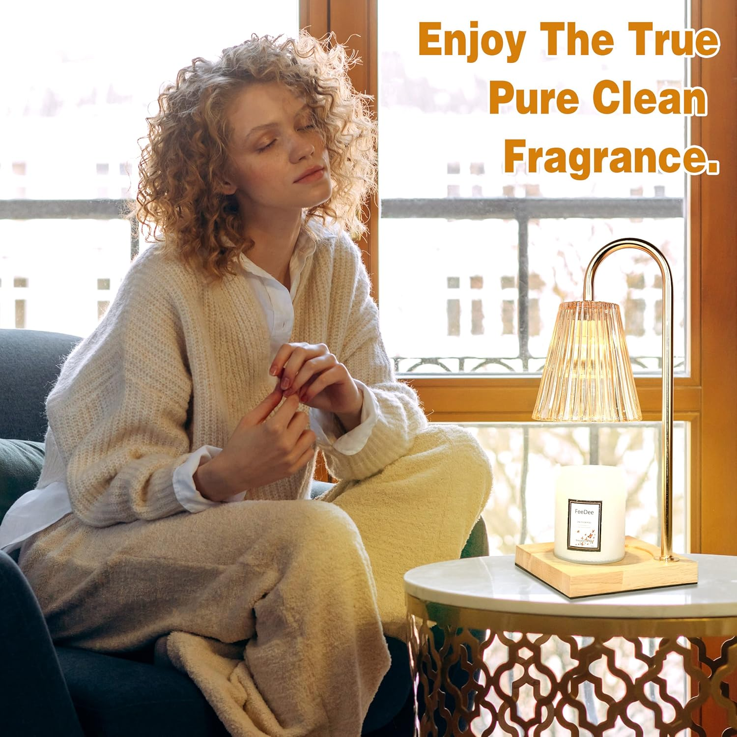 Candle Warmer Lamp with Timer, Dimmable Warming Light Compatible with Various Candles for Home Decor, Large Jar with 2 Bulbs Amber-02 image number 4