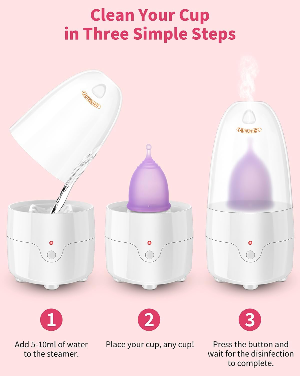 Menstrual Cup Steamer Sterilizer with 2 Reusable Menstrual Cups, Period Cups Cleaner Wash Kit, Cleans Your Cup in 2-5 Mins and Will Automatic Power off When the Temperature Reaches