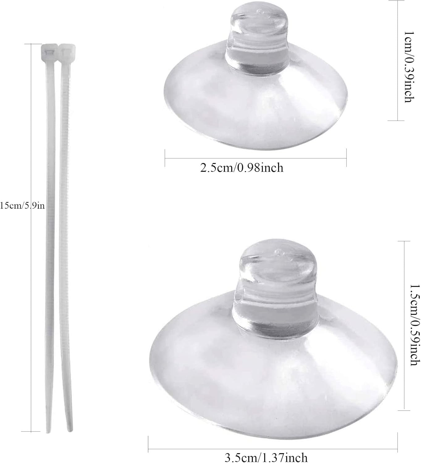 Aquarium Suction Cups,20Pcs 25Mm/0.98Inch + 20Pcs 35Mm/1.37Inch Fish Tank Suction Cups with Adjustable Cable Ties for Aquarium Fish Tank Plants, Planter, Binding Moss Shrimp Nest image number 2
