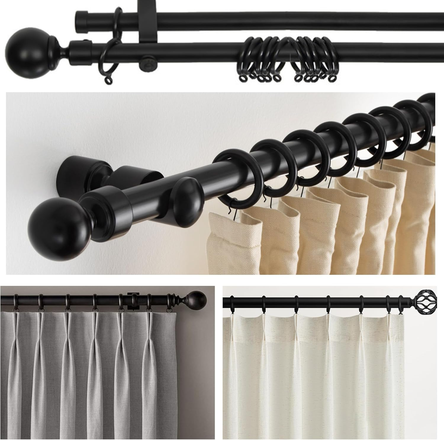 MEILANHUI 50 Pcs Curtain Rings with Hooks, Black Curtain Rings with Metal Curtain Hooks for Drapes 30 Mm Internal Diameter Curtain Hooks for Window Door Shower Bathroom Rings image number 5