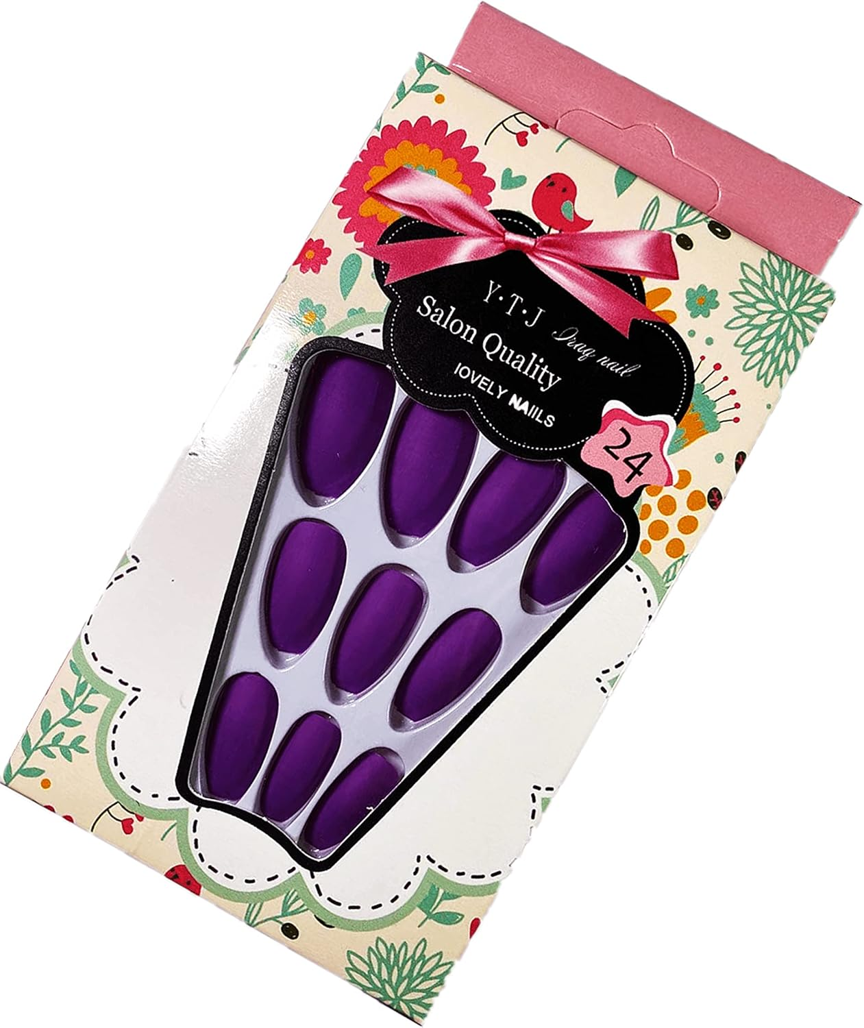 Matte Purple Jam Long Coffin Press on Nails | Full Set of 24 Nails | Reusable Nails | Fake Nails | Nail Art | Purple Nails | Stickers Tabs image number 1