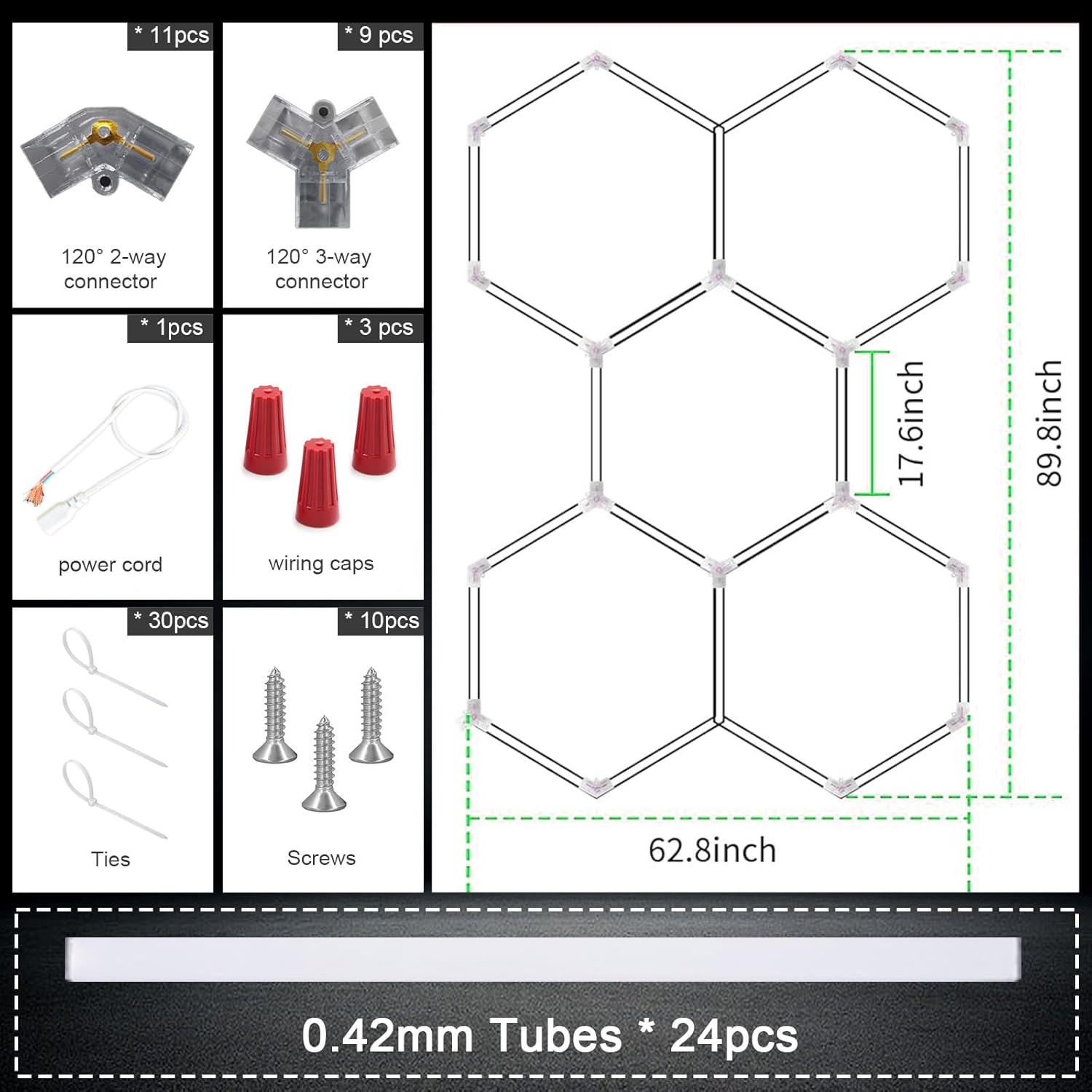 Hexagon LED Garage Ceiling Light, 24Pack Tube Lights, 5 Grids Super Bright 192W Car Detailing Linkable Ceiling LED Shop Lights for Garage Warehouse Workshop Gym Basement Car Care Wash Room image number 2
