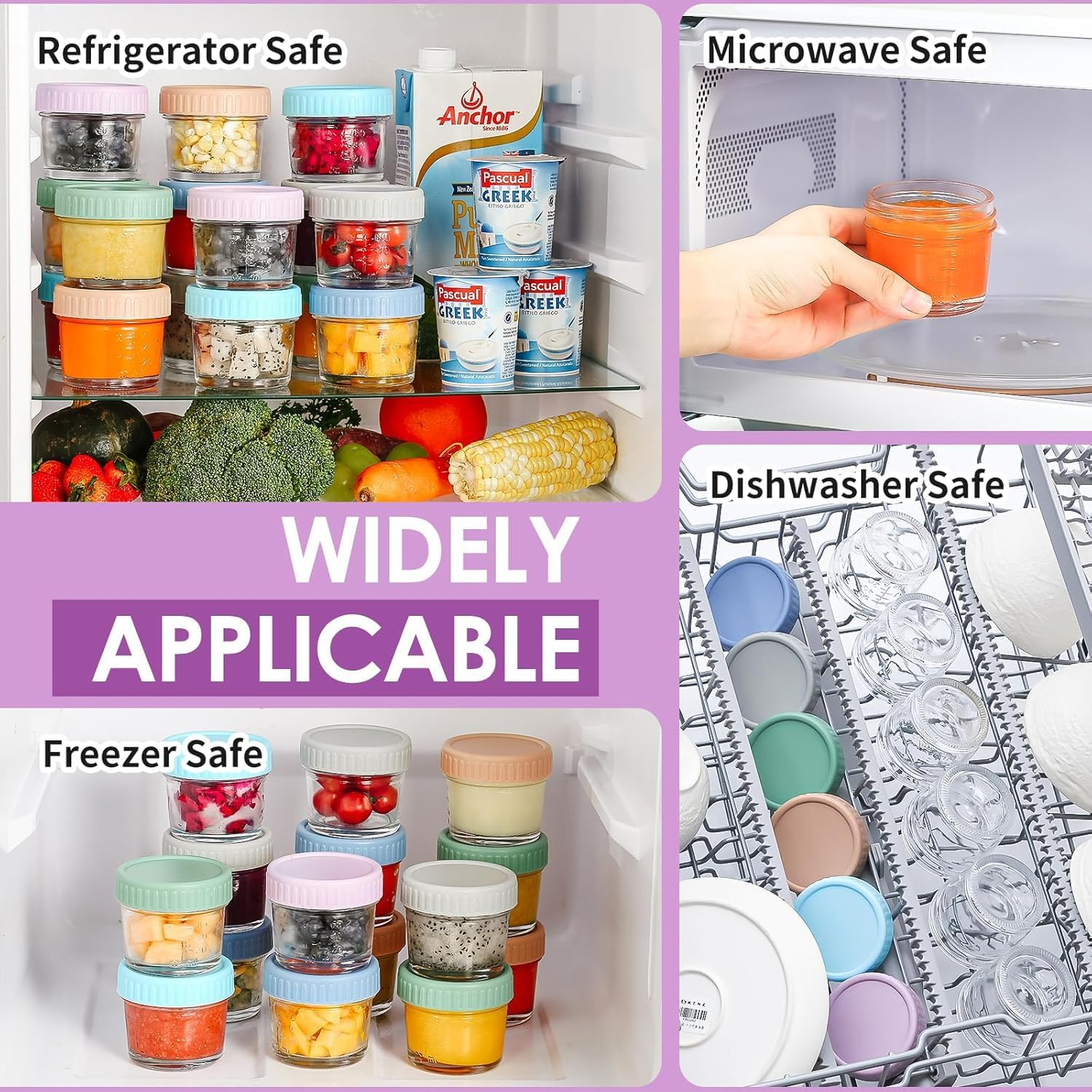 Yunking Glass Baby Food Storage Containers - 4 Oz Baby Food Jars with Lids Baby Food Maker Microwave Dishwasher Freezer Safe 100% Leak Proof BPA Free Reusable (12Pcs) image number 1