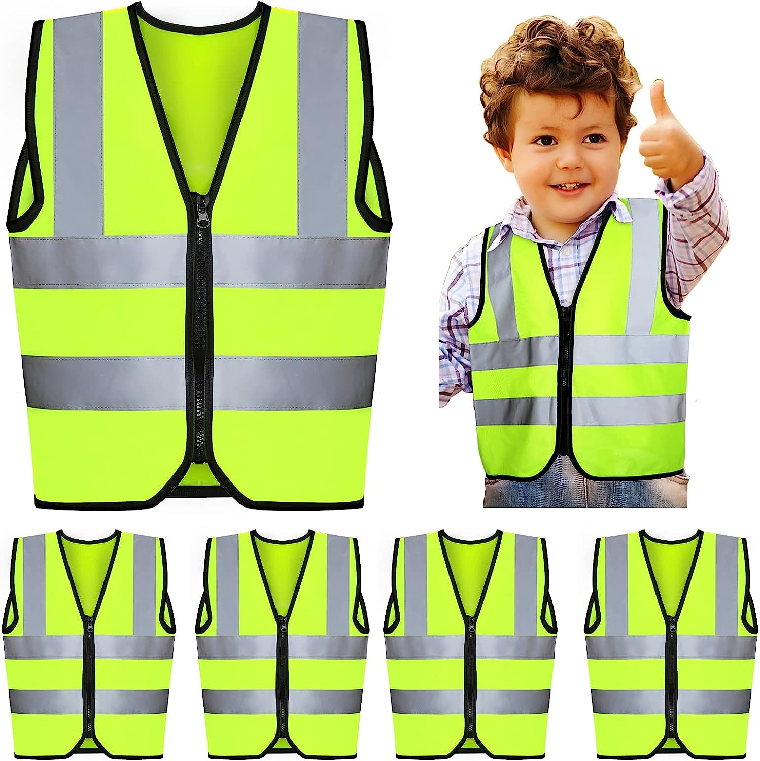 Unittype 4 Pieces Kids Safety Vest Construction Reflective Traffic Vest for Running Kindergarten Preschool Children