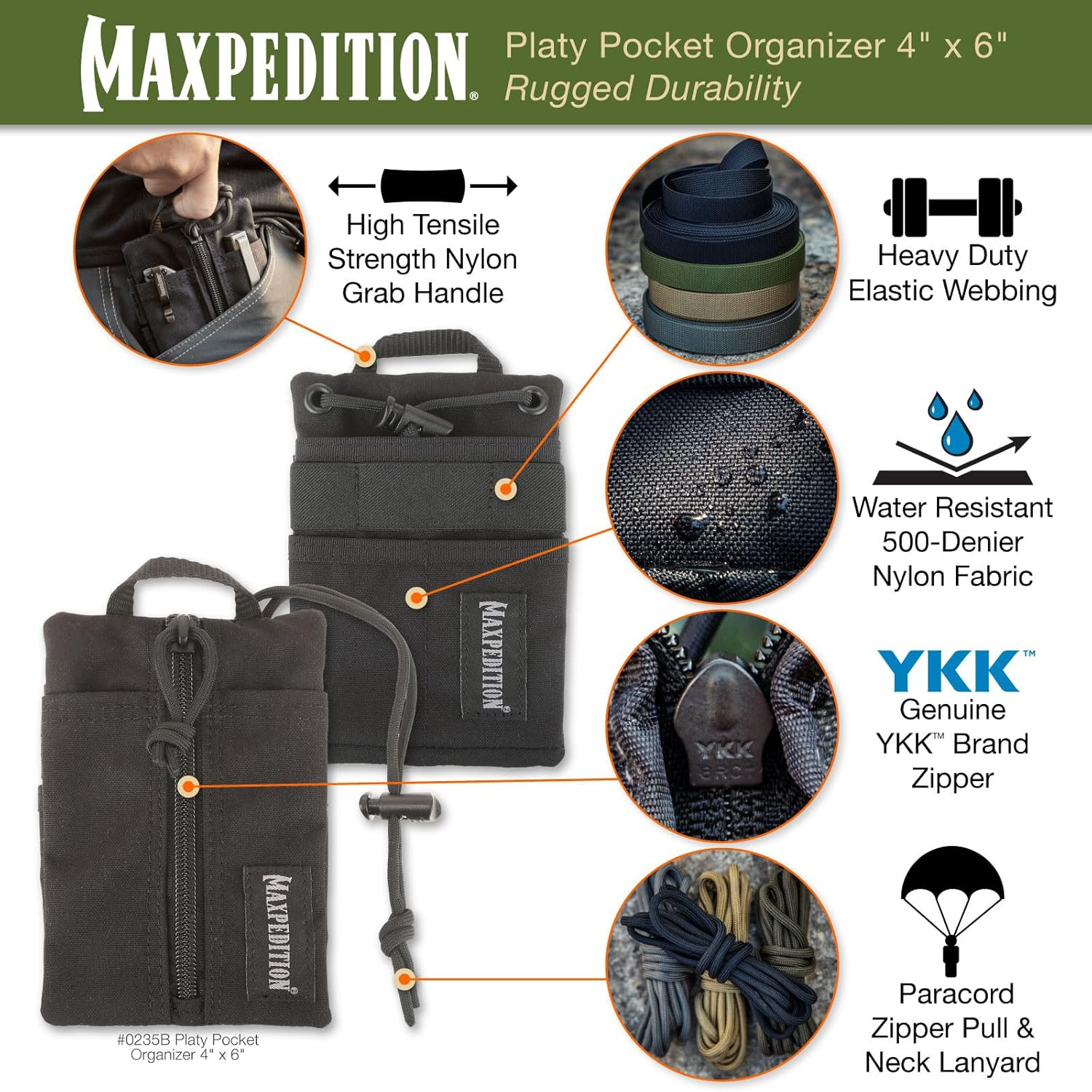 MAXPEDITION Platy Pocket Organizer, Durable EDC Tool Pouch for Men, Neck Wallet with Paracord Lanyard, Holds Flashlight, Multitool, Pen, Notebook image number 5