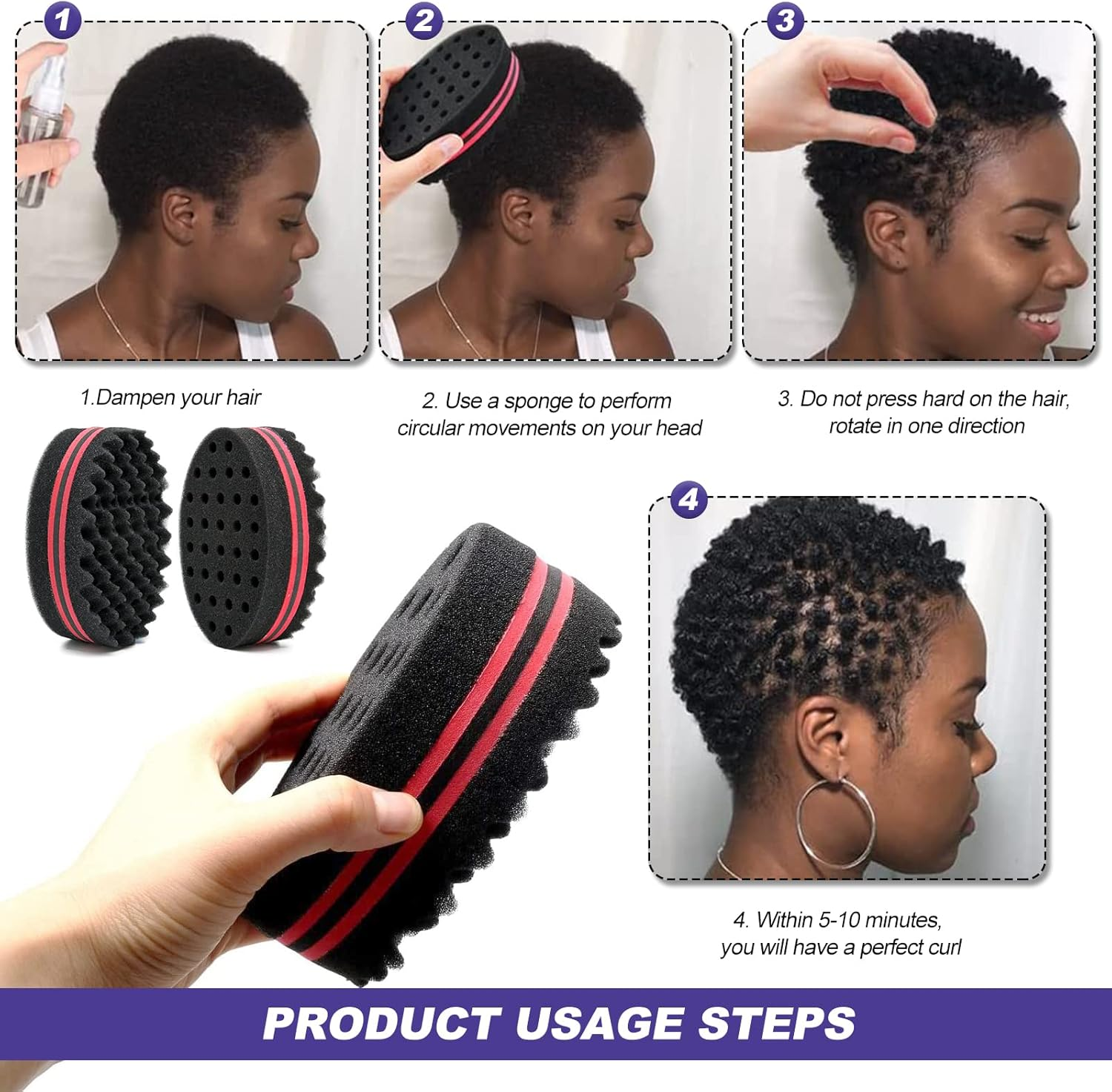 Senzee Hair Sponge Brush, Afro Curl Sponge Brush for Curls Dread Coils Hair Twist Wave Sponges Curling Brushes Small & Big Holes 2 Pcs image number 2