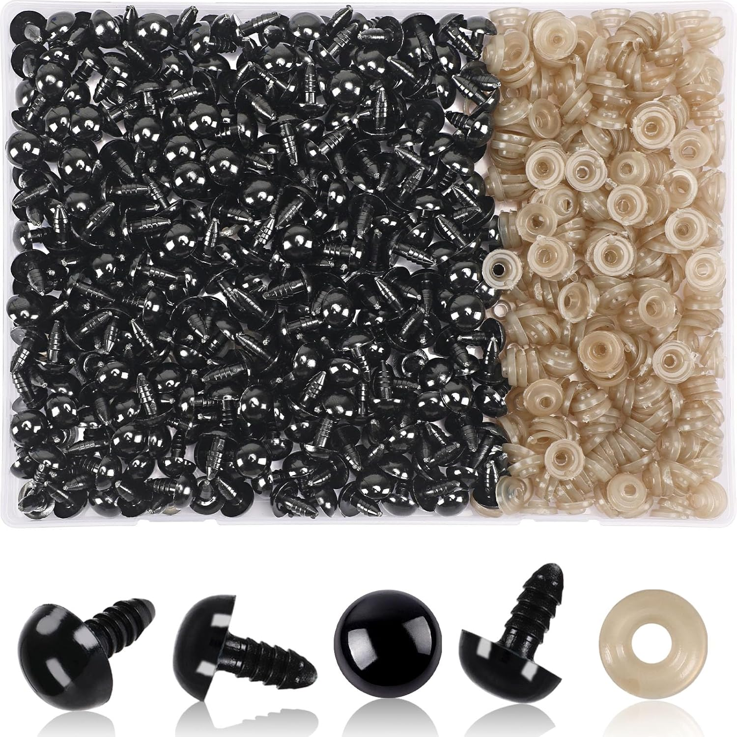 UPINS 600 Pieces 12MM Safety Eyes with Washers Black Plastic Safety Eyes for Amigurumi Doll Crochet Eyes for DIY Crafts Stuffed Animals Making Supplies