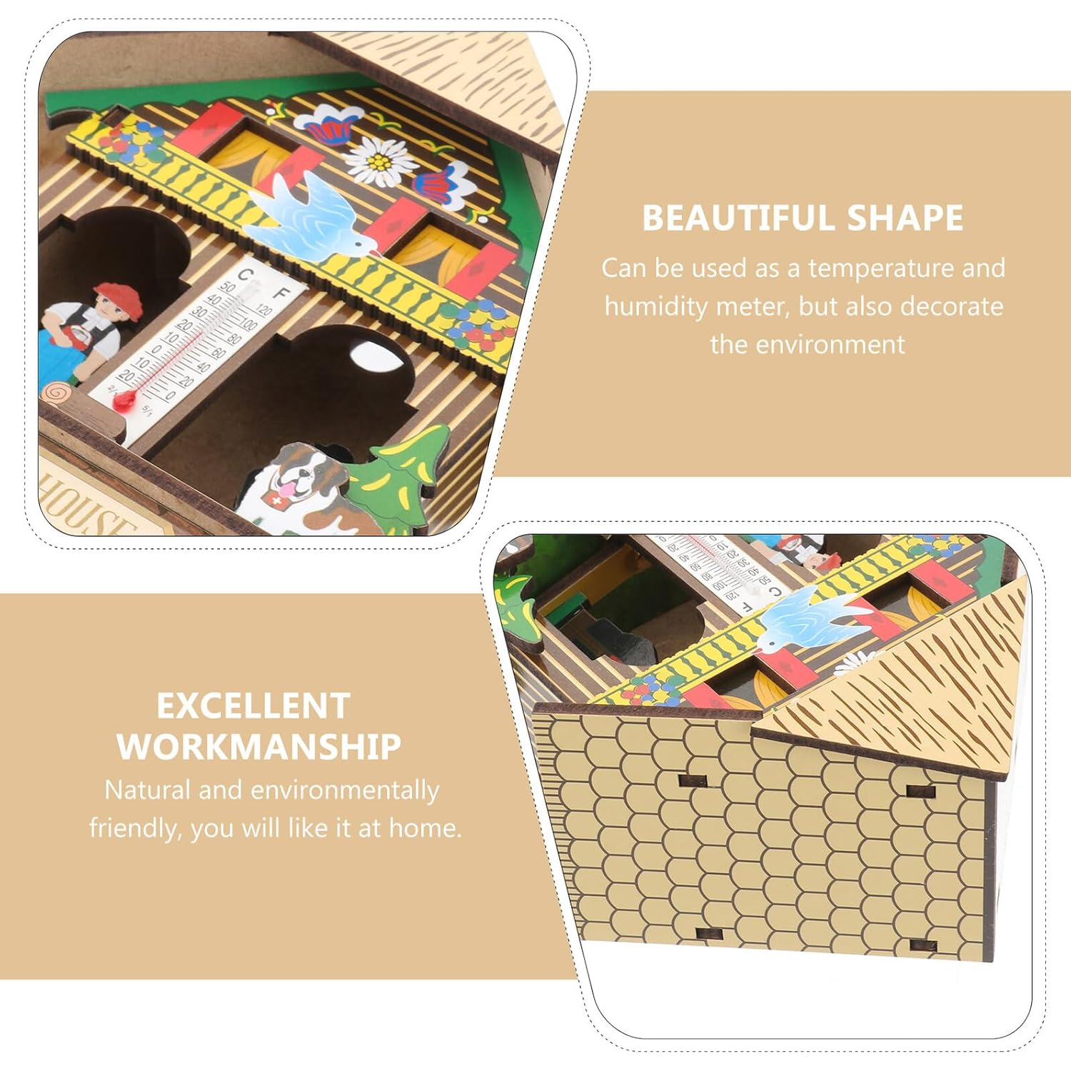 VANZACK Thermometers for Home Wall-Mounted Barometer Humidity Meter Thermometer Weather House for Indoor Environment Monitoring image number 3