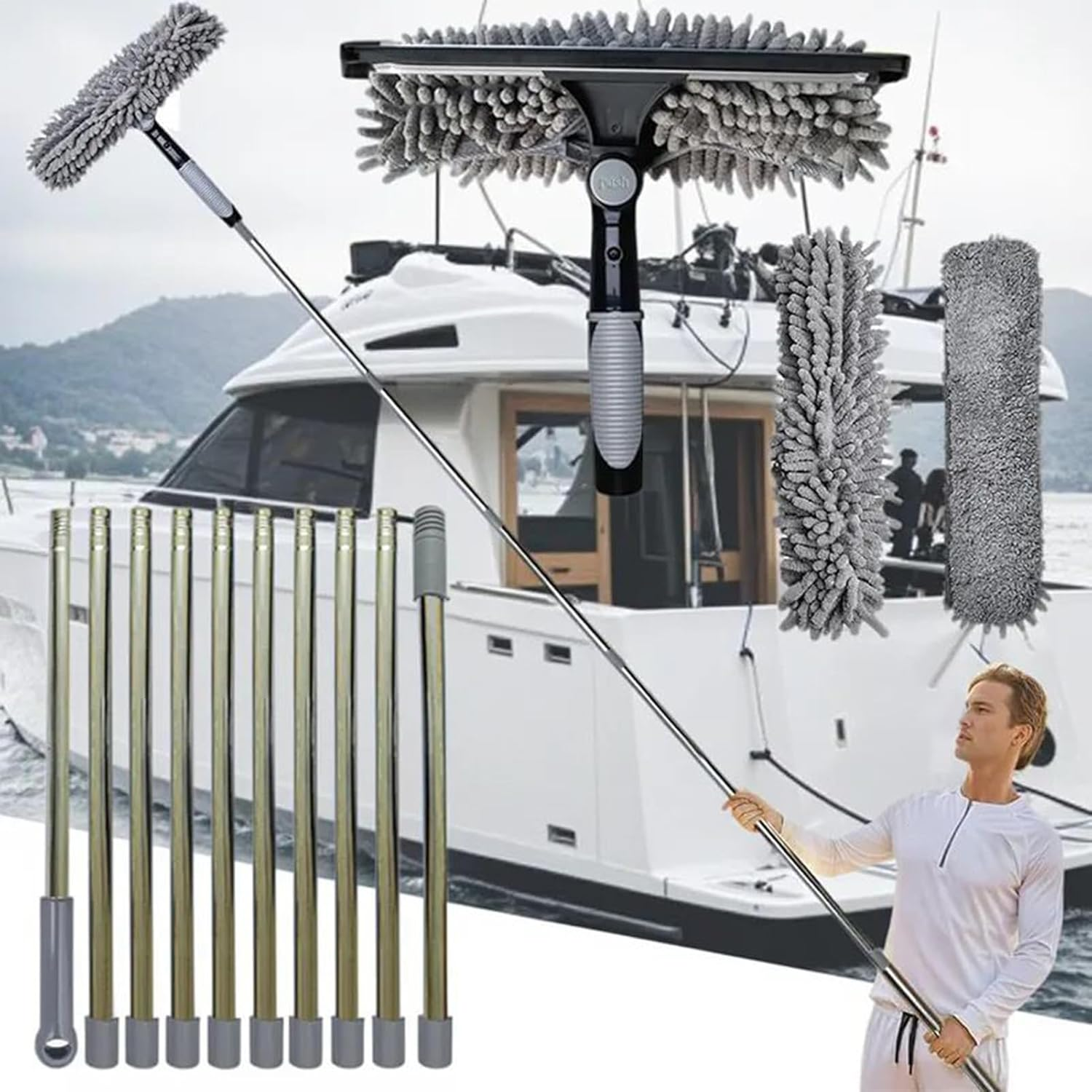 Extendable Duster Kit Telescopic Ceiling Duster with Multi-Function Attachments Ergonomic Adjustable Pole for Easy Dusting up to 6M Home Cleaning Tool for Hard-To-Reach Ceilings & image number 4