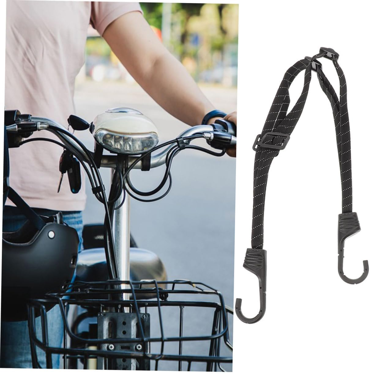 GOOHOCHY 2Pcs Adjustable Elastic Motorcycle Helmet Luggage Straps with Hooks Rubber Bungee Cord for Bike Bicycle Outdoor Travel Retractable and Secure Fastening image number 5