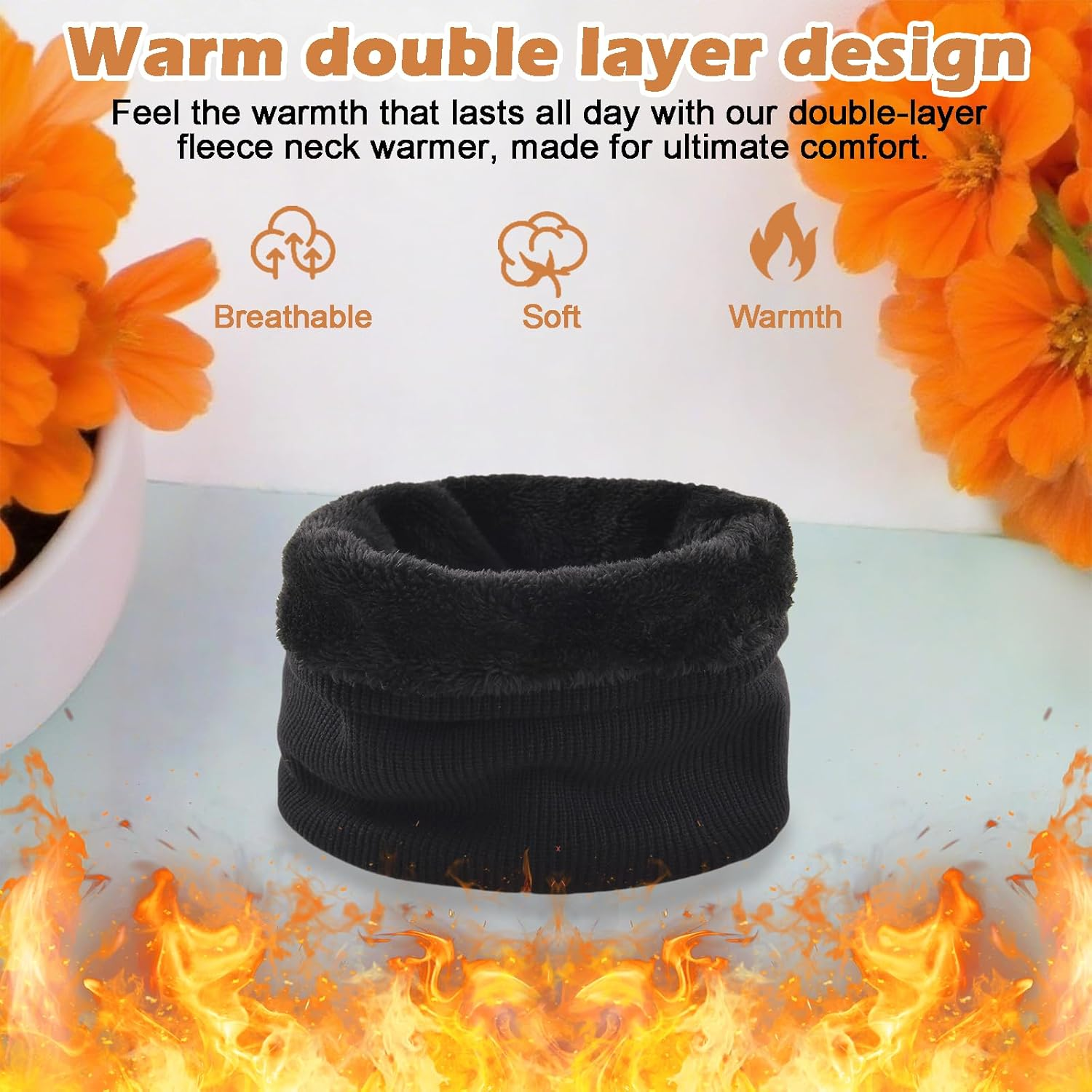 Jeyzuroa Neck Warmer Unisex Thermal& Gaiter - 4-Season Fleece Face Scarf for Men and Women, Windproof Cold Weather Snood with Thick Lined Protection, Multi-Functional Scarf Mask image number 3