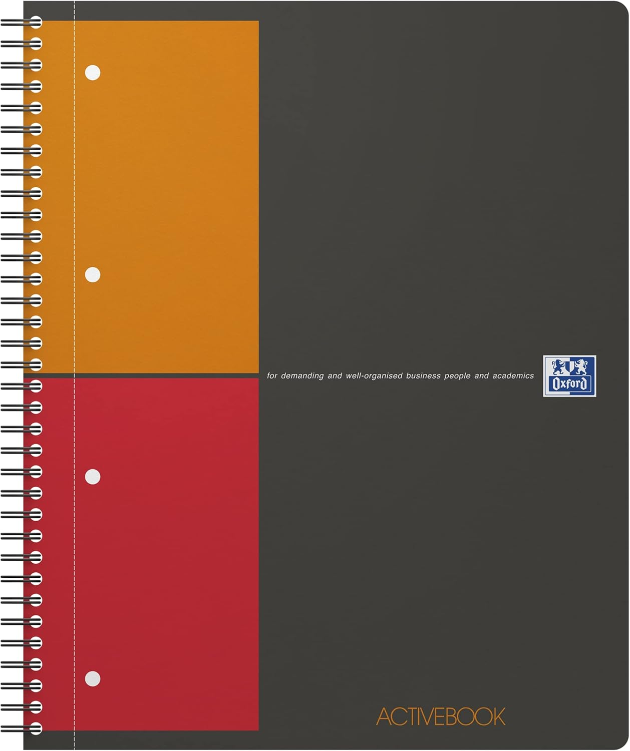 OXFORD 100104329 Activebook International A4 + Checkered with Indexable Index and Document Pocket Gray Spiral Notebook Block - a Smart Organization for Managers and Executives image number 3