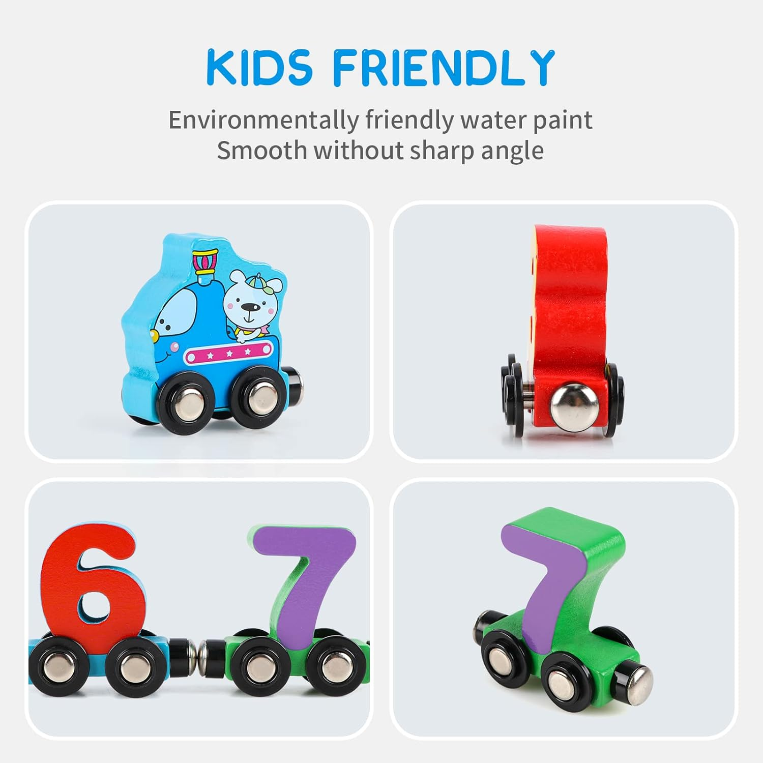 12 PCS Wooden Magnetic Number Train Set with Engine Cars for Toddlers Boys and Girls, Compatible with Major Brands Tracks image number 2