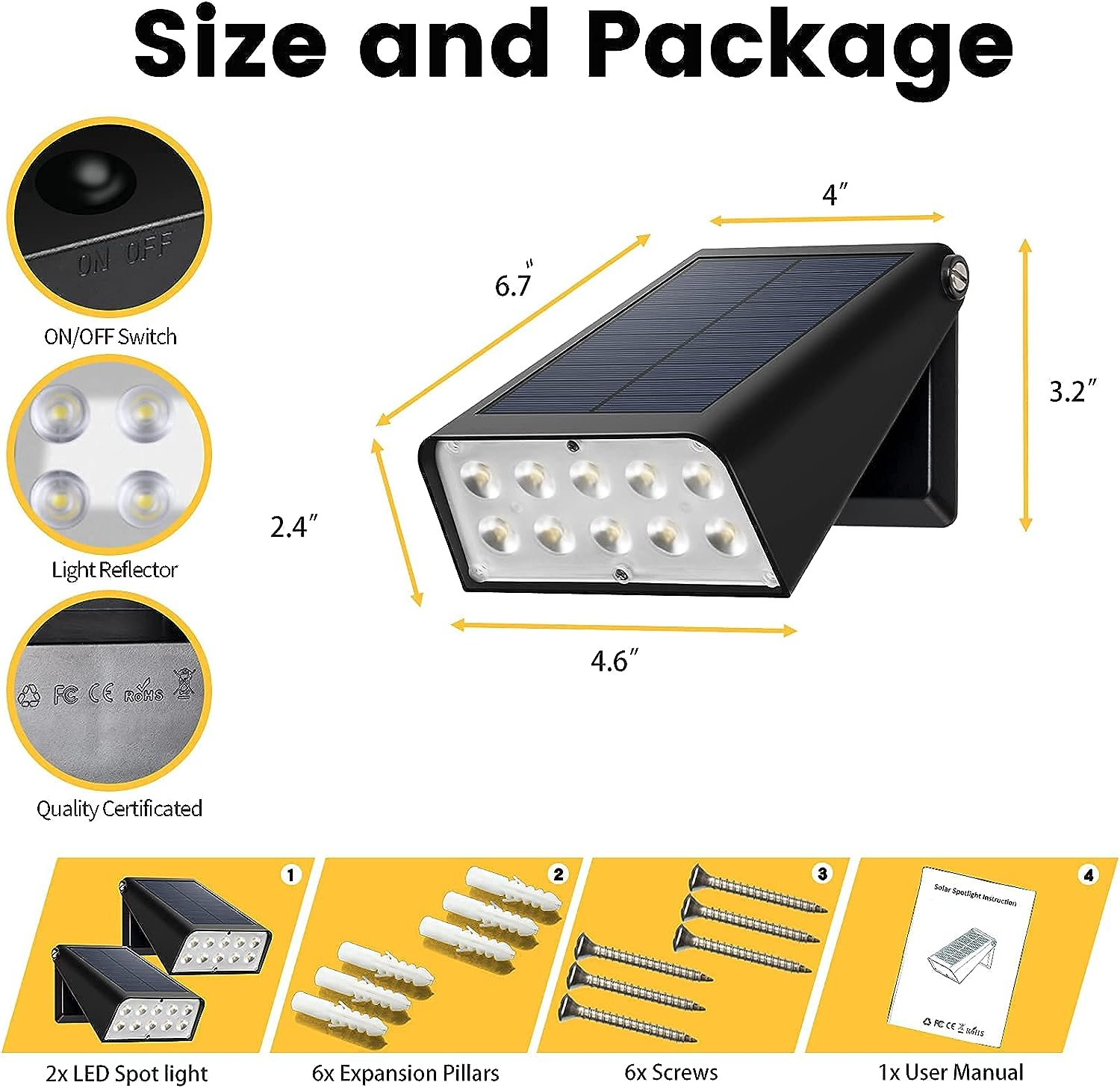 Patio Wall Light Solar Powered, Dusk-To-Dawn Light Sensor Deck Lights, 2-Mode 90&deg; Rotatable, Outdoor Wireless Security Lights Waterproof, Solar Spotlight for Porch, Garage, Fence, 2-Pack image number 6