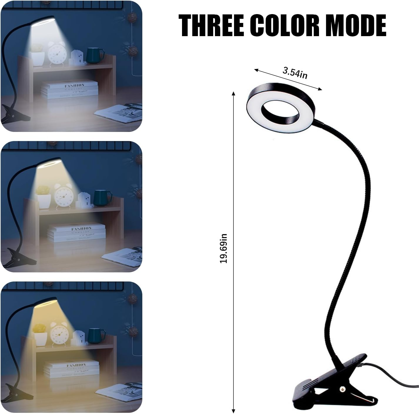 Clip on Desk Lamp, Clip on Light Reading Lights, 48 LED USB Desk Lamp with 3 Color Modes 10 Brightness, Clip Light Eye Protection Reading Lights, 360 &deg; Flexible Gooseneck Clamp Lamp for Work Study