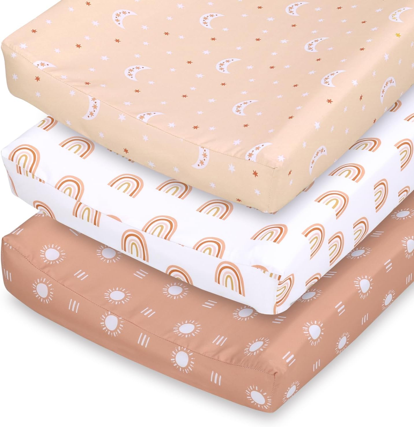 The Peanutshell Changing Pad Covers for Girls or Boys, Unisex 3 Pack, Boho Rainbow image number 4