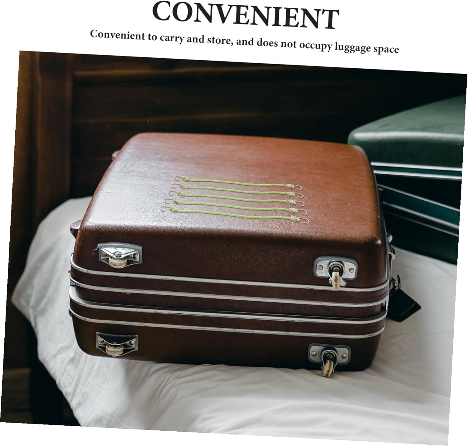 AKOOSY 10Pcs Mini Elastic Luggage Straps with Hooks, Short Stretchy Tie down Fasteners for Travel, Green 25Cm Bungee Cord Set for Suitcases and Camping image number 5