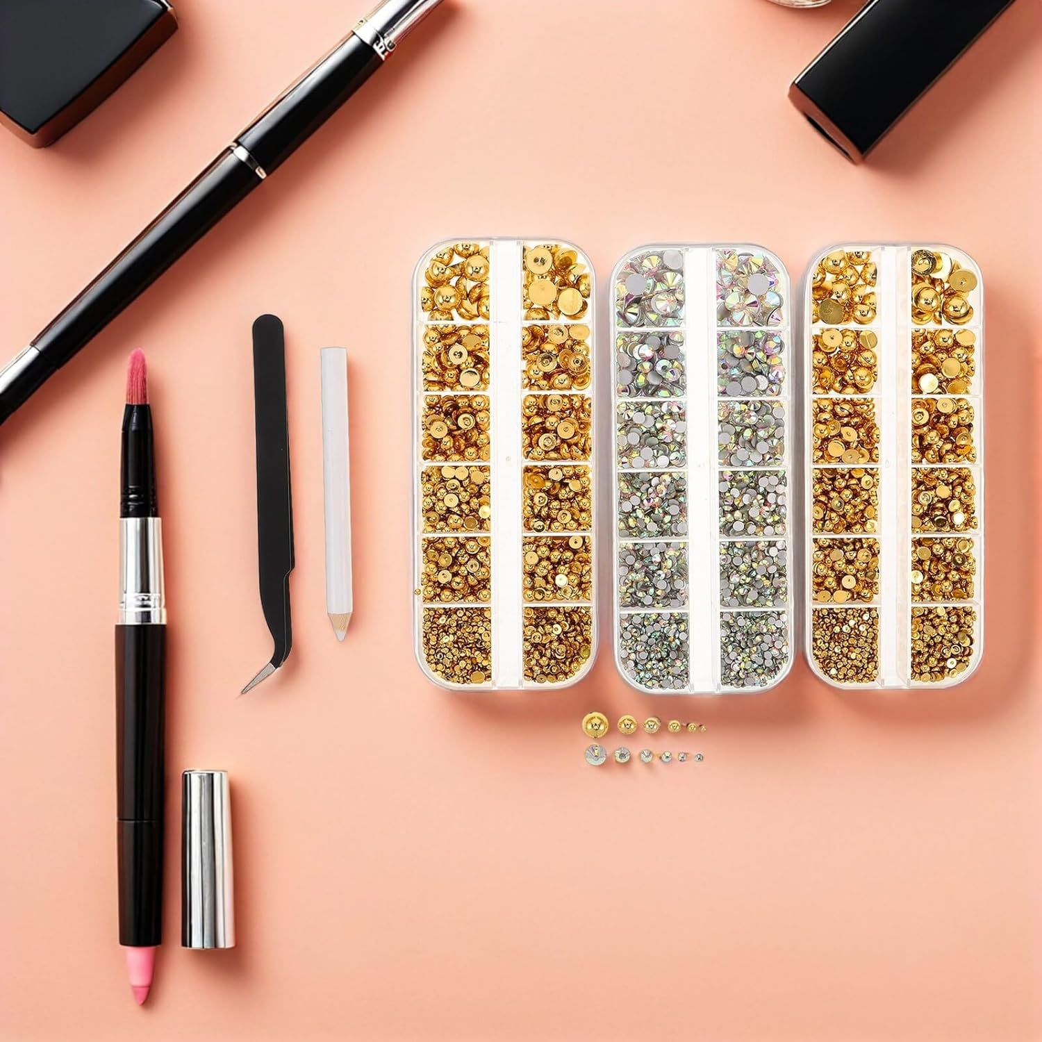 SWETRACE Manicure Rhinestones Kit with Box Nail Bling Faux Pearl Charms Nail Embellishments for DIY Home Salon Use image number 2