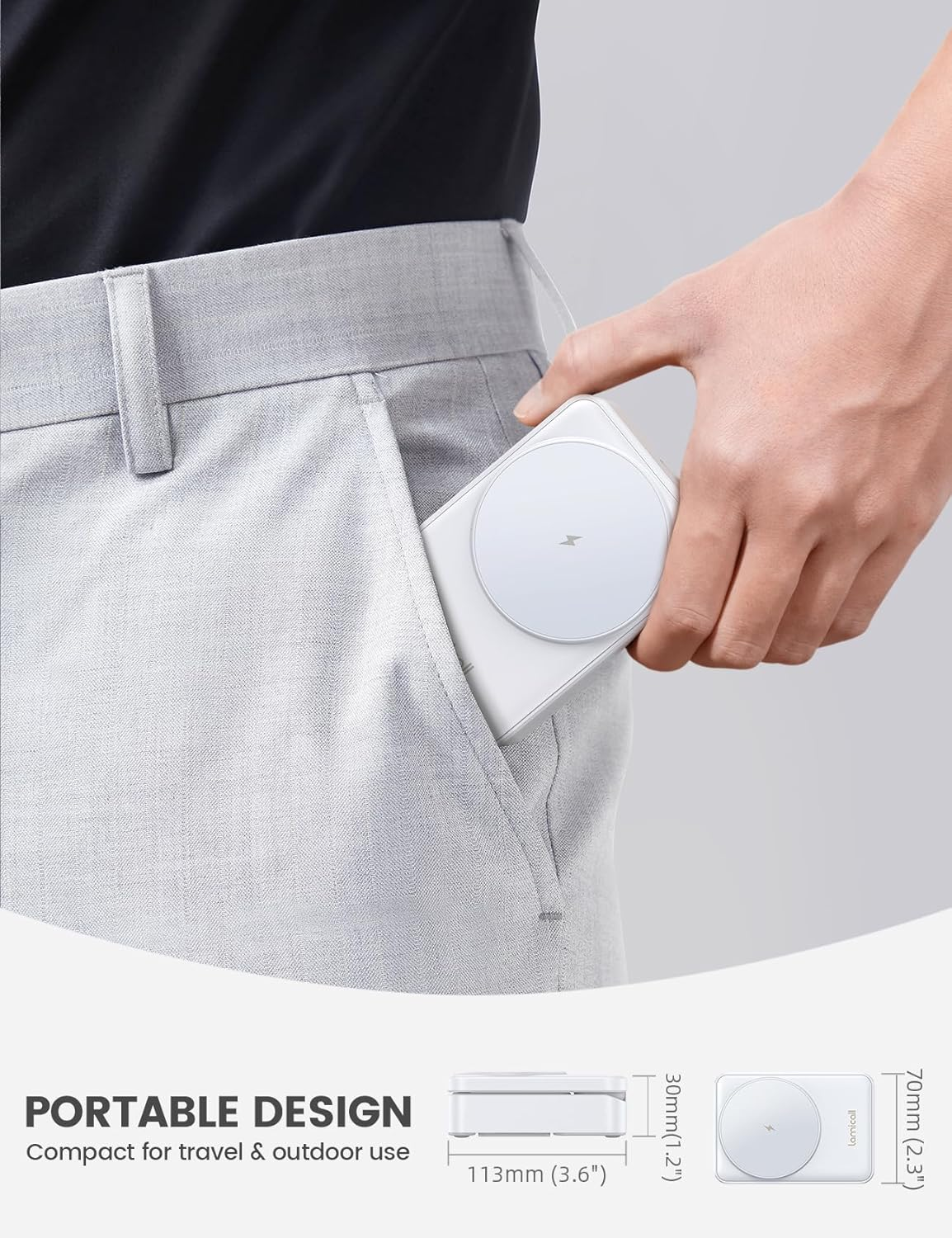 Lamicall 3 in 1 Charging Station for Apple - Foldable Wireless Charger Stand for Mag Safe Portable, Ravel Station for Multiple Devices for Iphone 17 Pro Max Air, 16, 15, 14, 13, Apple Watch, Airpods - White image number 5