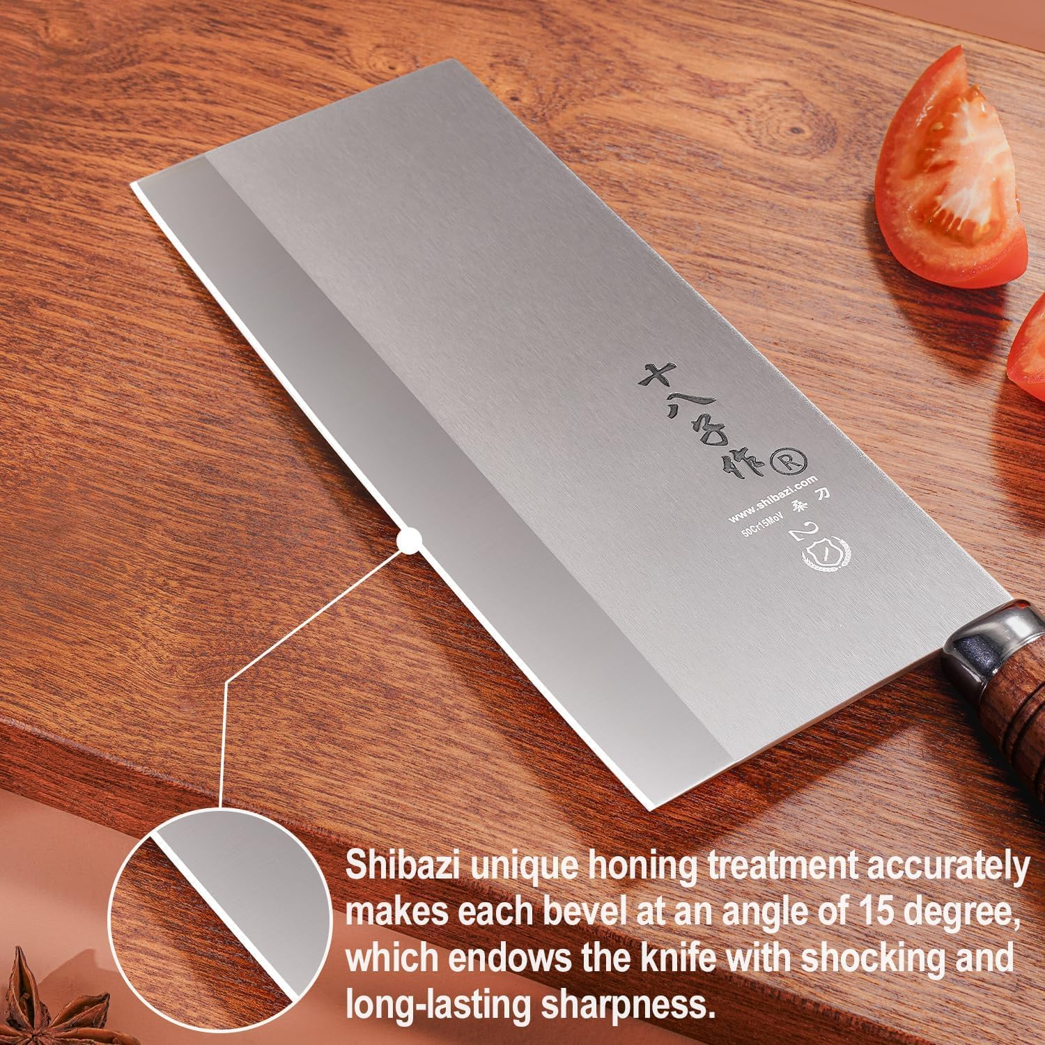 SHI BA ZI ZUO Cleaver Knife,Professional Chef Knife for Vegetable Slicing and Meat Cutting,Stainless Steel Kitchen Knife with Anti-Slip Wooden Handle image number 1