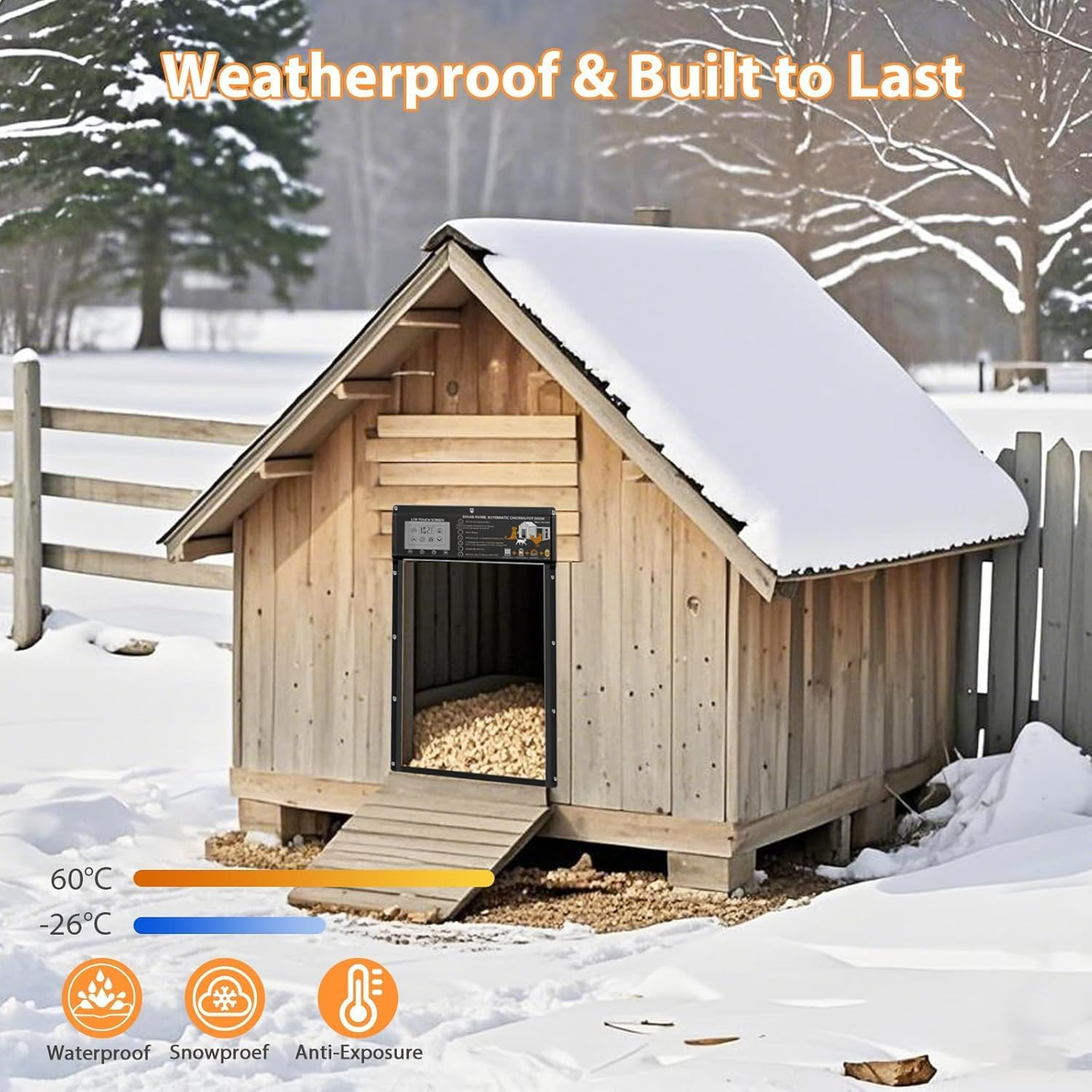 Vuebee Solar Automatic Chicken Coop Door with Timer, Light & Motion Sensor, LCD Touchscreen, Remote Control &ndash; Weatherproof Chook Door for Ducks, Rabbits, Poultry (13.4" X 10" Opening) image number 4